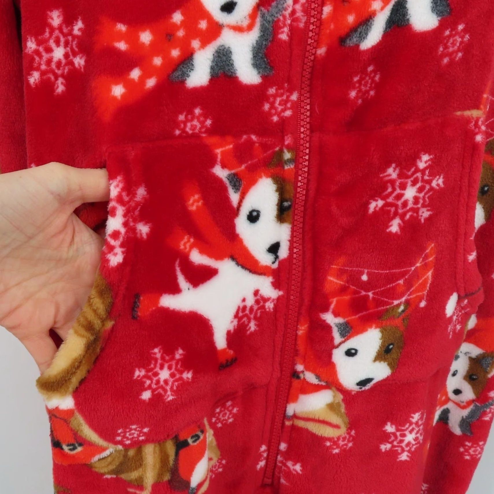 Vintage Mariah Carey Pajama Hooded One Piece Jumpsuit Christmas Holiday Adult Medium Red Polyester Fleece Zip Pocket Women Clothing Size 32" / US 10 / IT 46 - 4 Thumbnail