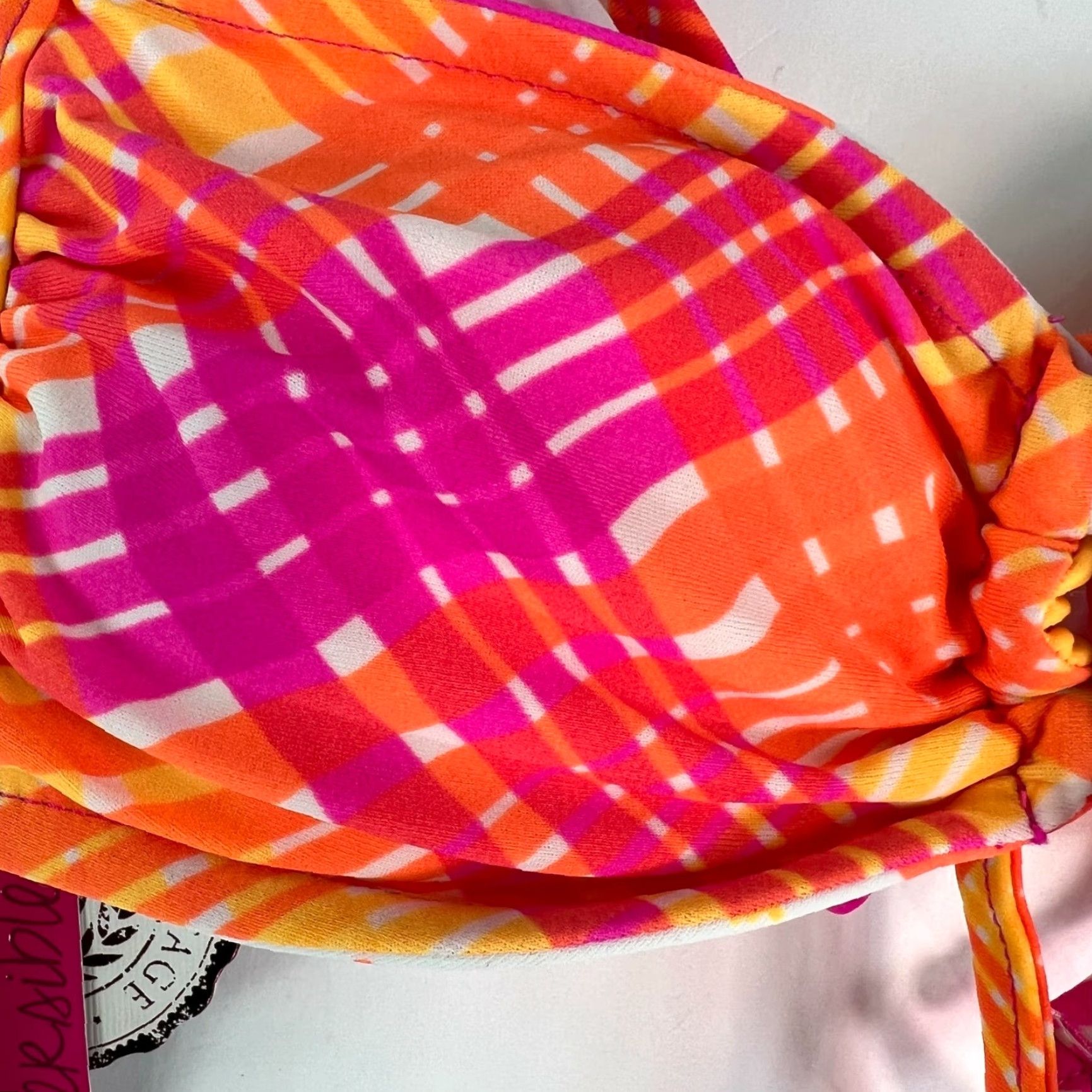 Pinko SO Womens Bikini Top Reversible Twist Front Swimwear XS Orange Pink - Adjustable Straps Padded Beach Sheer Summer Womens XS Size XS / US 0-2 / IT 36-38 - 2 Thumbnail