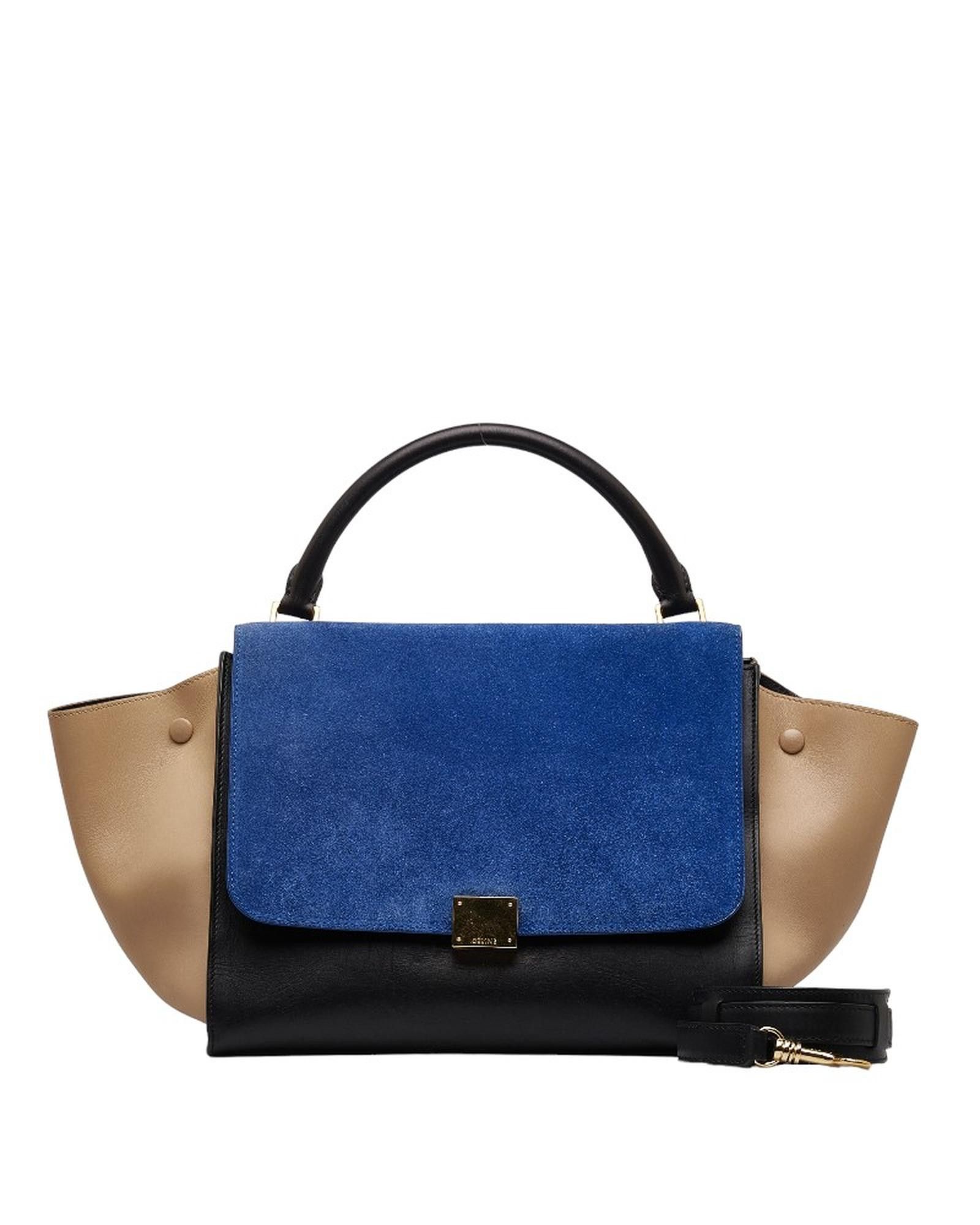 image of Celine Blue Leather & Suede Trapeze Handbag In Ab Condition, Women's