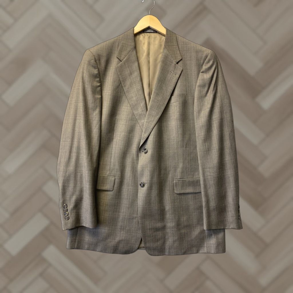 Hart Schaffner Marx VINTAGE Hart Schaffner Marx Blazer 44R Wool Gray Plaid Classic Designer Mens Size 44R - 1 Thumbnail