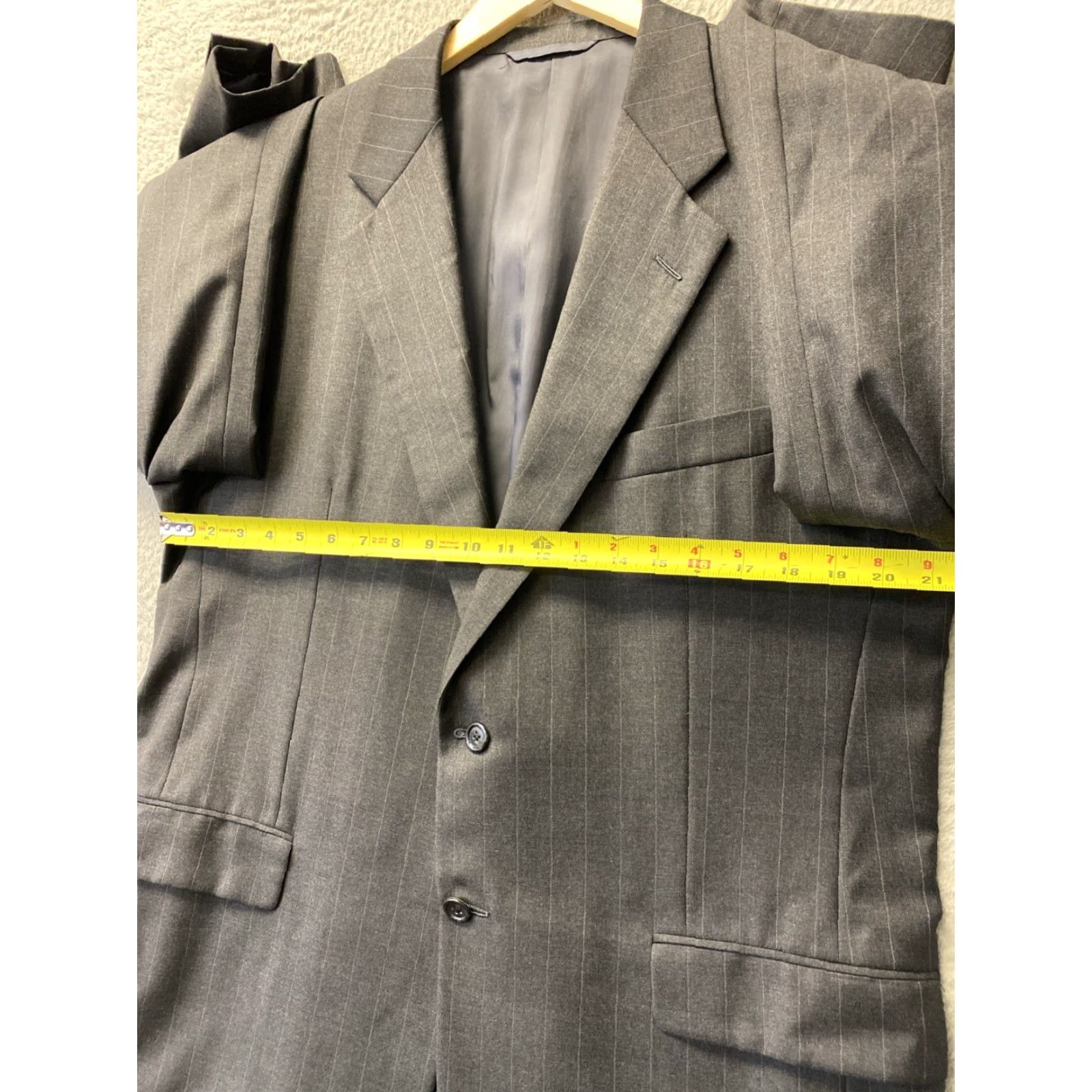 Vintage Hickey Freeman 100% Wool Suit Blazer Size 43R Gray Striped Mens Size 46R - 2 Thumbnail