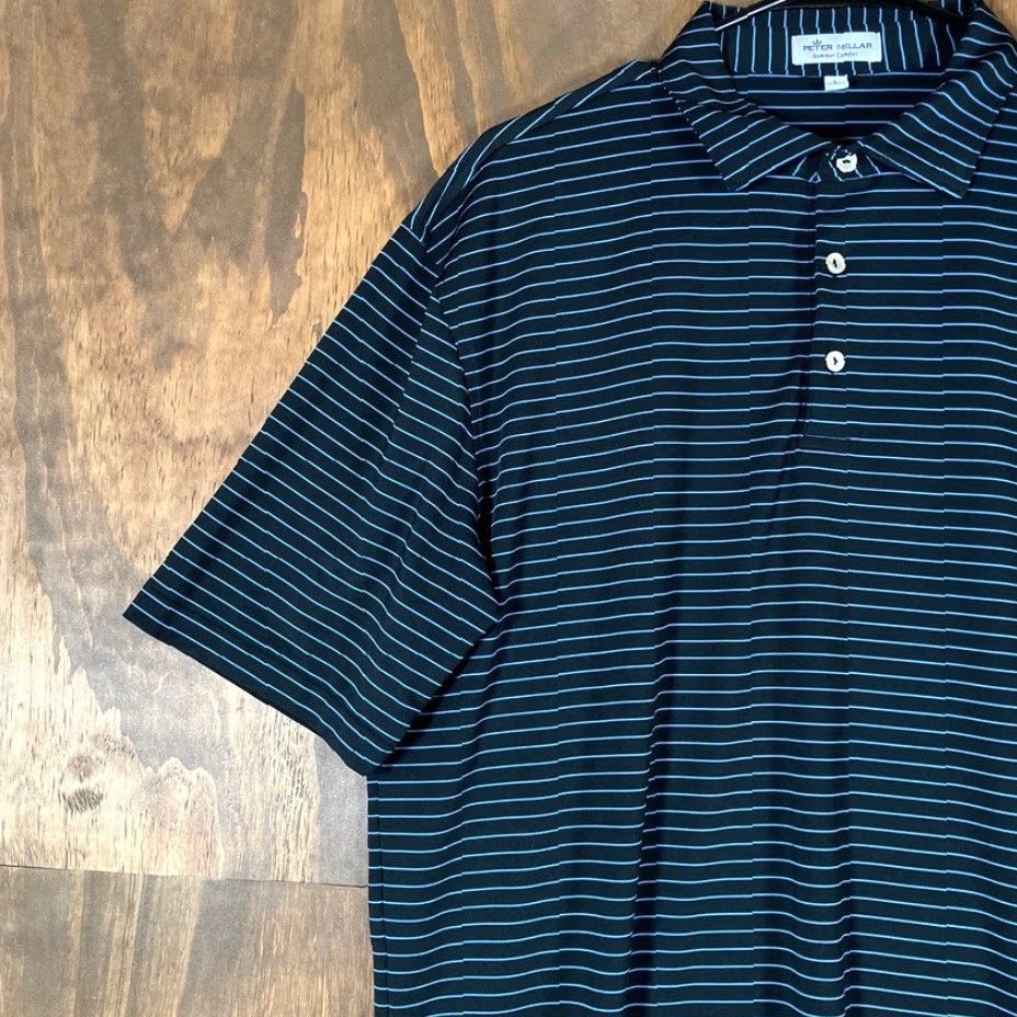 Peter Millar Peter Millar Men Shirt Black Blue Stripe Polo Stretch Large Short Sleeve Casual Golf Striped Polo Men Size US L / EU 52-54 / 3 - 4 Thumbnail