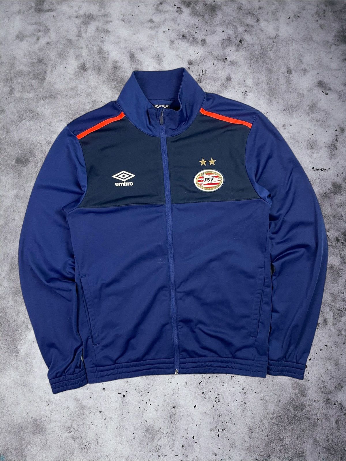 image of Soccer Jersey x Umbro Vintage 00S Umbro Psv Eindhoven Track Jacket Zip Jersey in Navy Blue (Size Me