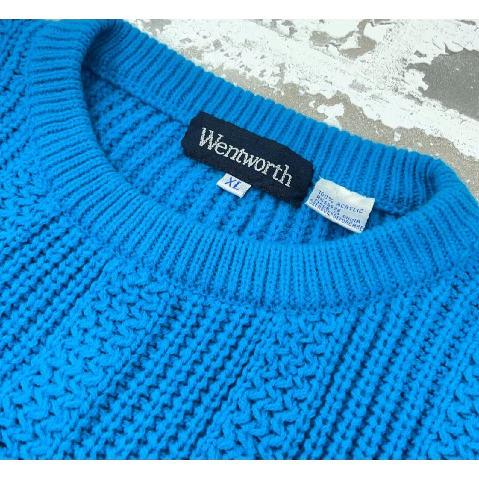 Vintage VINTAGE Wentworth Sweater Men XL Blue Acrylic Chunky-Knit Crew Neck Pullover Logo Embroidered Zipper Pattern Solid Wool? Size US XL / EU 56 / 4 - 4 Thumbnail