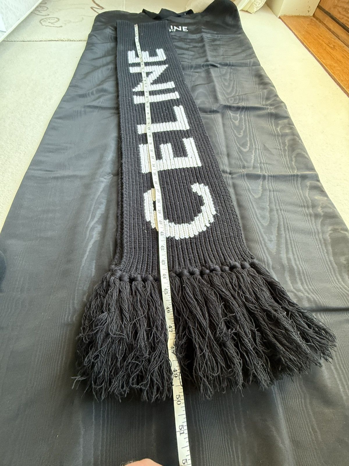 Celine $850 Celine black white logo scarf fringed in wool Sample Size ONE SIZE - 4 Thumbnail
