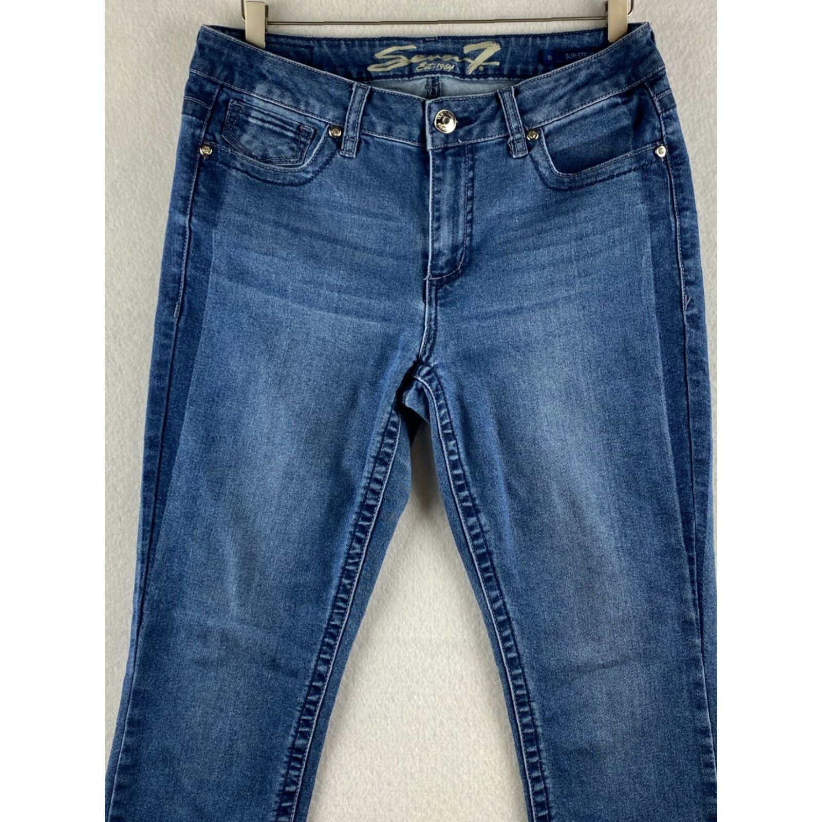 Vintage Seven7 Jeans Womens Size 10 Slim Straight Blue Denim Embroidered Dark Stretch Pocket 5-Pocket Logo Belt Loops Modern Vintage: No (omit N/A) Size 32" / US 10 / IT 46 - 2 Thumbnail