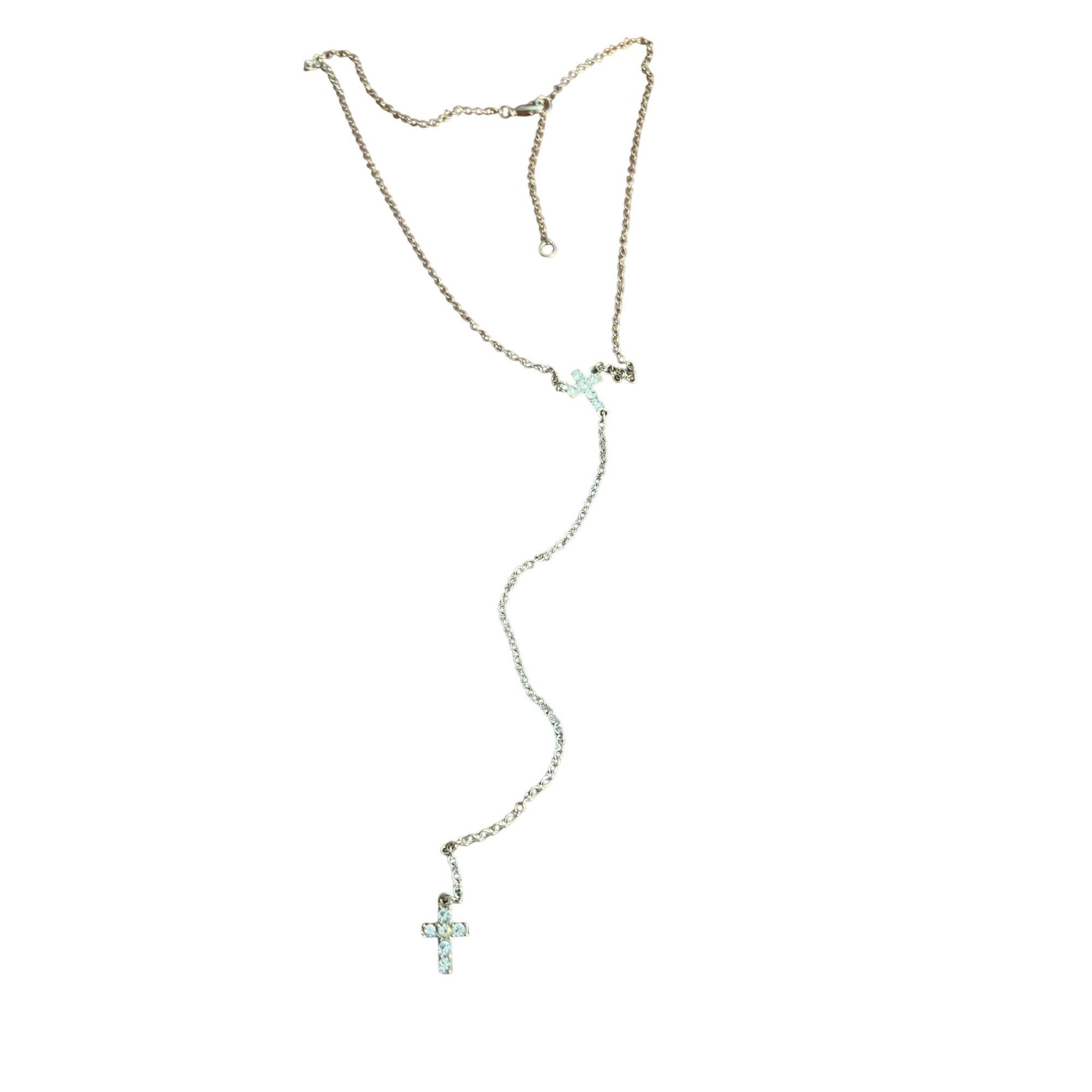 Other Vintage Silver Tone Cross Y Necklace Clear Rhinestones Lobst Size ONE SIZE - 1 Thumbnail