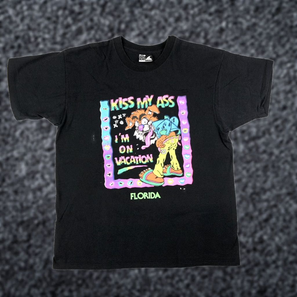 Vintage Vintage Kiss My Ass I'm On Vacation Neon Tee Shirt Funny