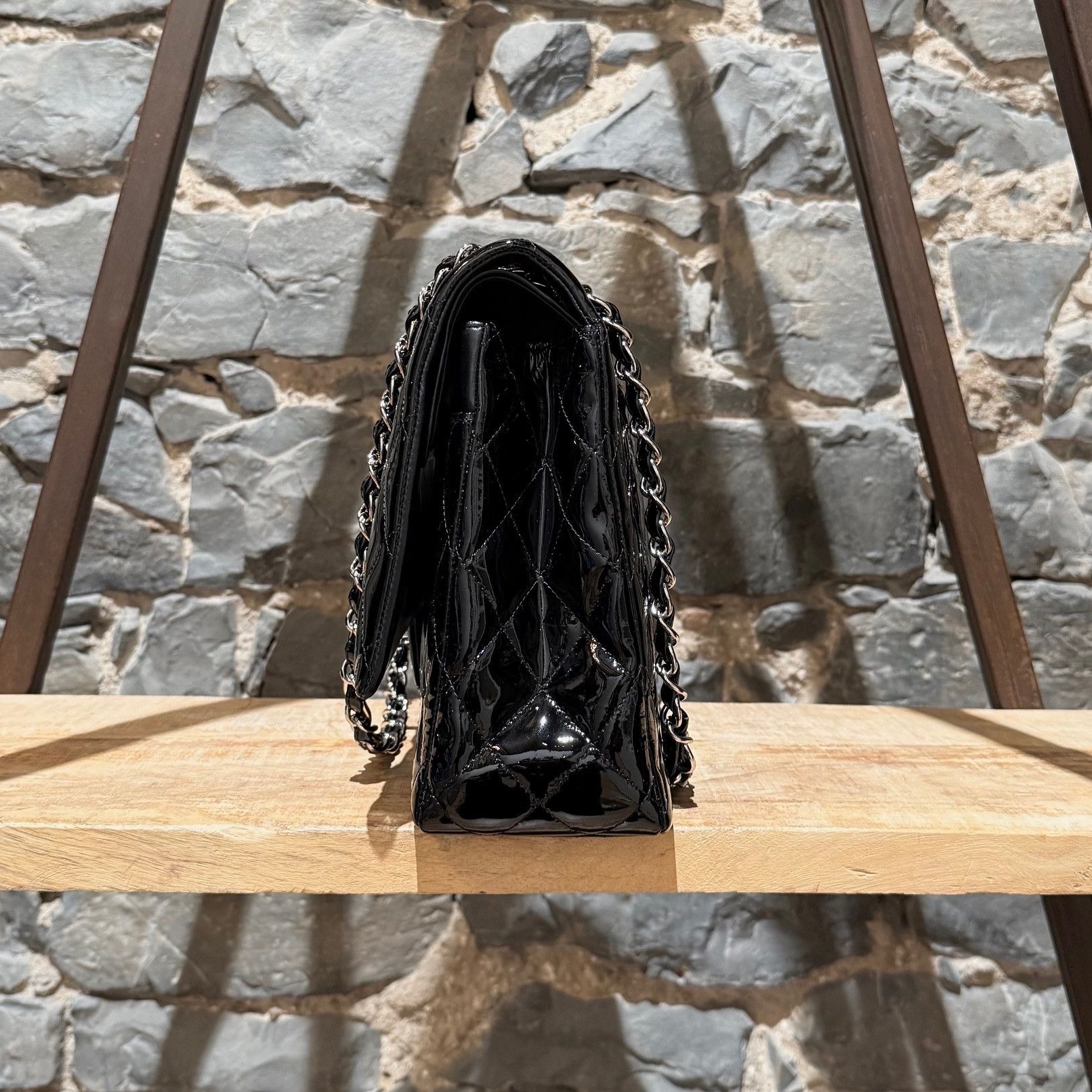 Chanel Chanel Black Patent Leather Maxi Classic Double Flap Bag Size ONE SIZE - 5 Thumbnail