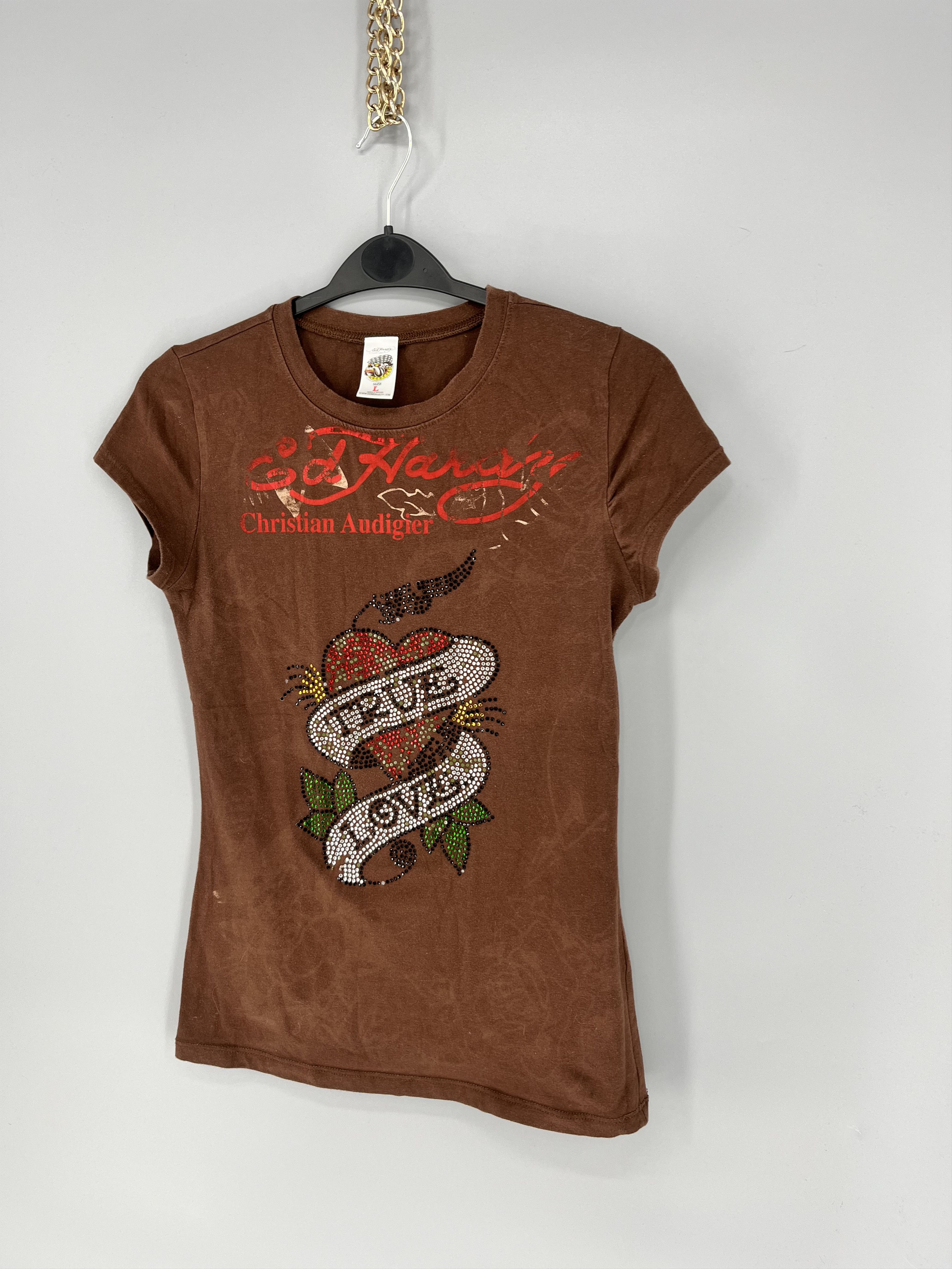 Christian Audigier Vintage Y2K Christian Audigier Women’s Rhinestones T-Shirt Size L / US 10 / IT 46 - 3 Thumbnail