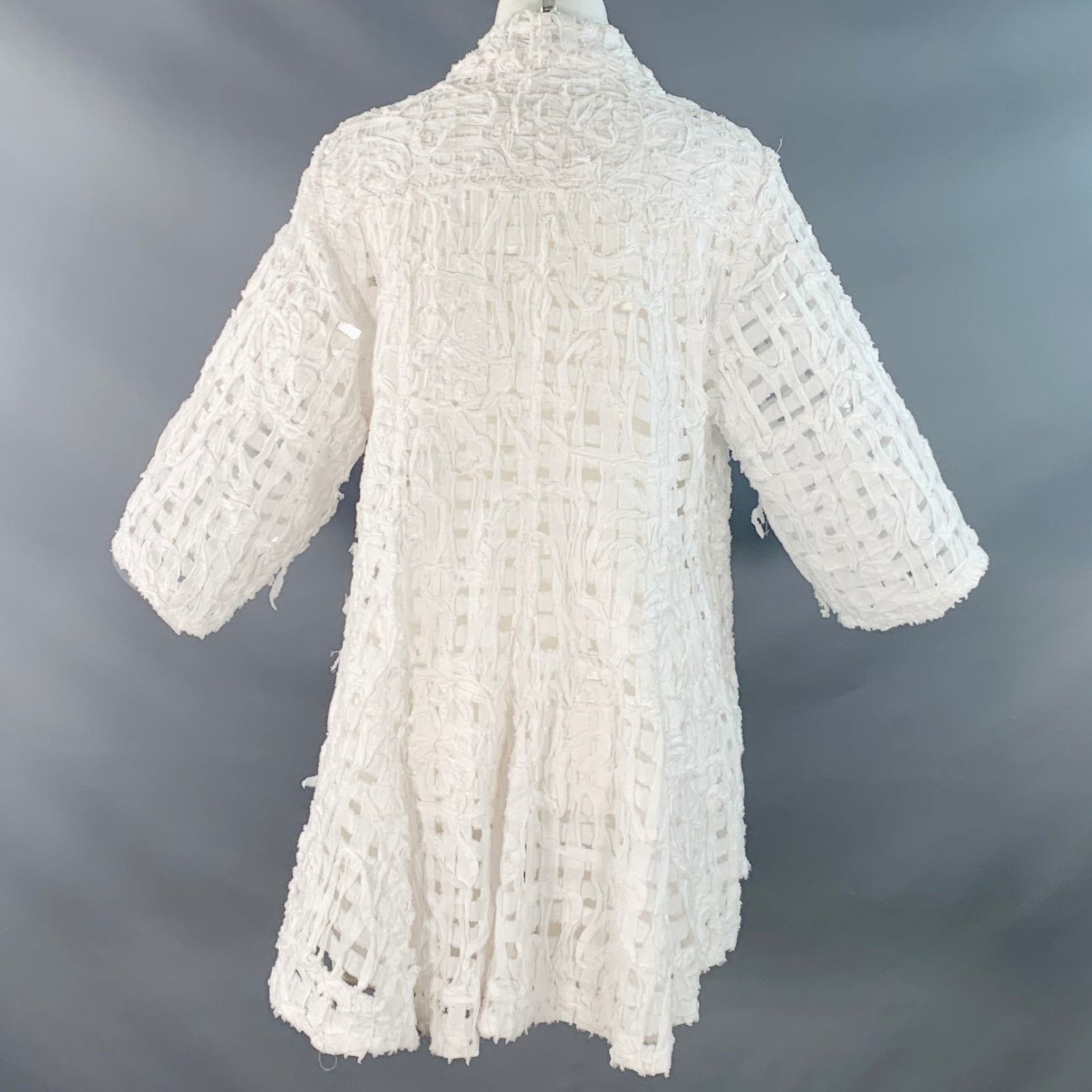 Other KIYO Size M White Cotton Woven Open Front Jacket Blazer Size M / US 6-8 / IT 42-44 - 3 Thumbnail