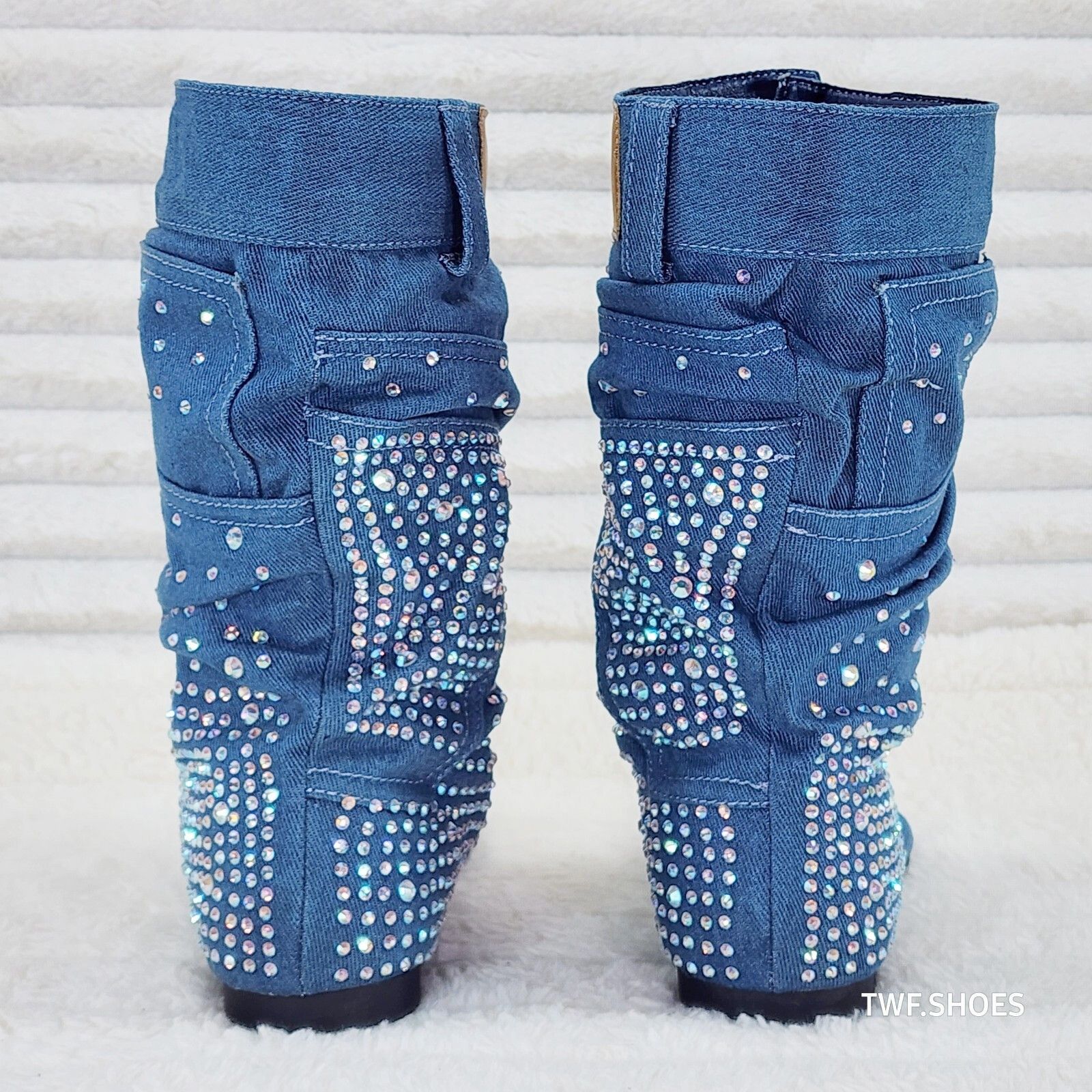 Other Perplex Denim & Rhinestones Sandal Slouch Boots Shooties (US Size US 8 / IT 38 - 5 Thumbnail