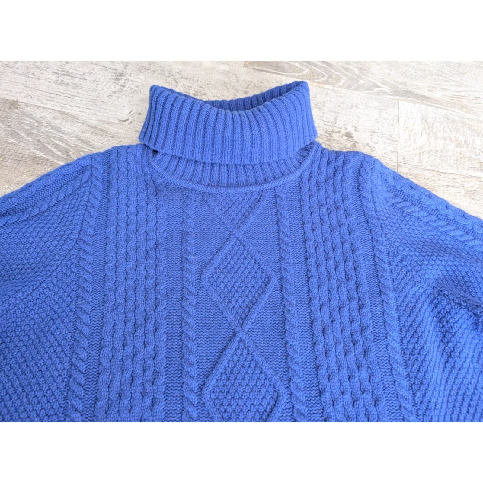 Vintage L.L. Bean Womens Cable Knit Merino Wool Turtleneck Pullover Sweater XL Petite Blueish Purple Size XL / US 12-14 / IT 48-50 - 2 Thumbnail