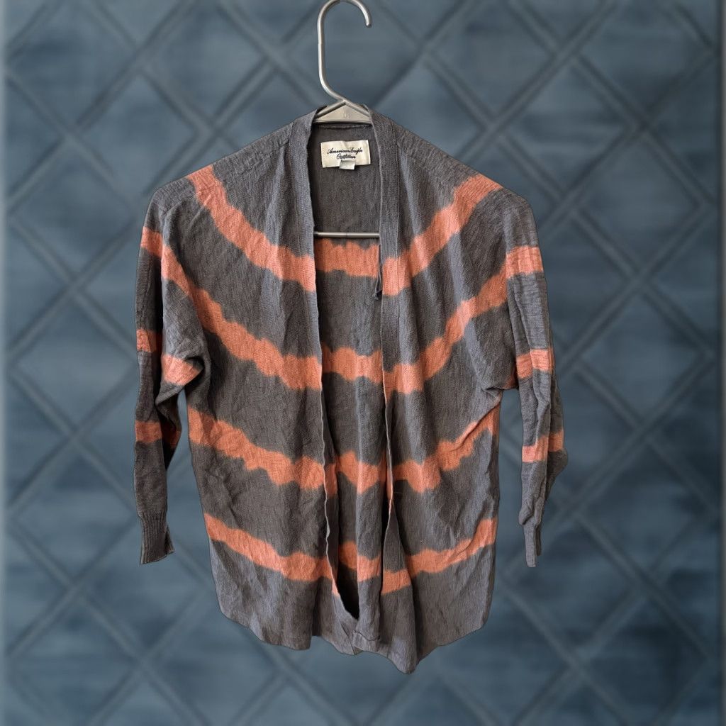American Eagle Outfitters Womens American Eagle Gray Peach Striped Cardigan - Size Small Size S / US 4 / IT 40 - 1 Thumbnail