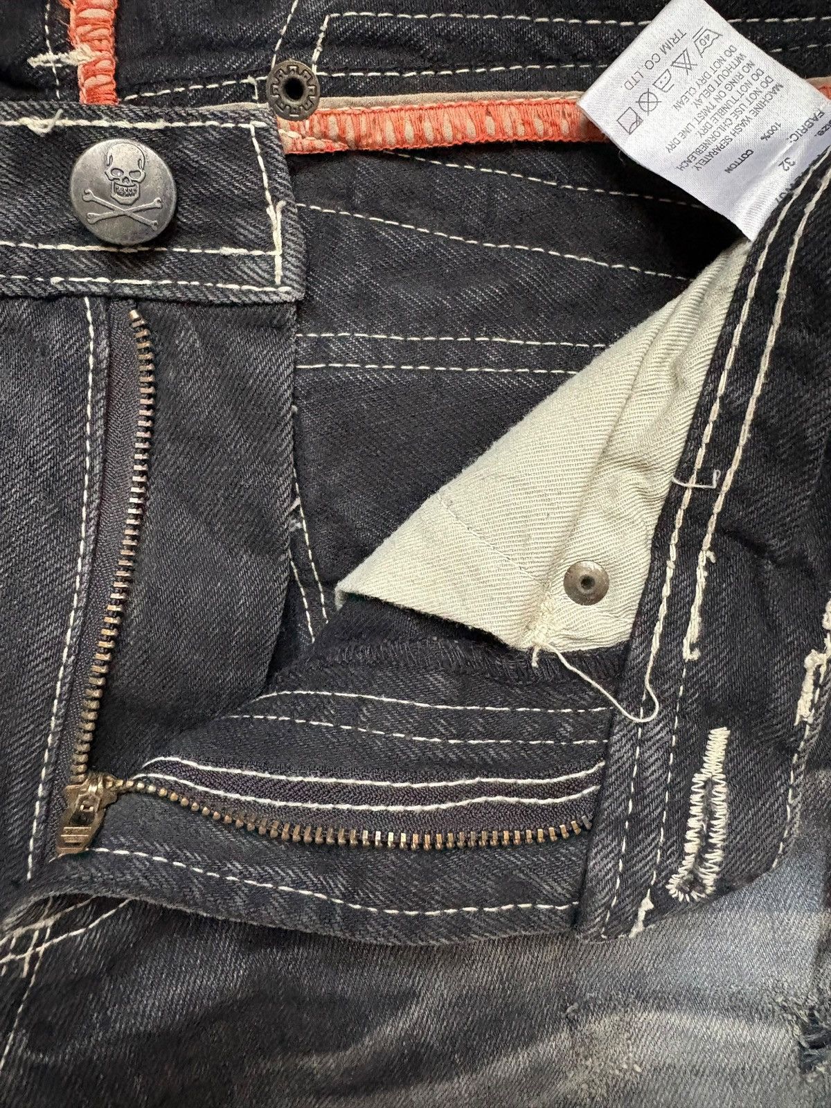 Japanese Brand × Seditionaries Vintage Japanese Brand Faded Mud Wash Skull Rip Loose Jeans Size US 31 - 9 Thumbnail