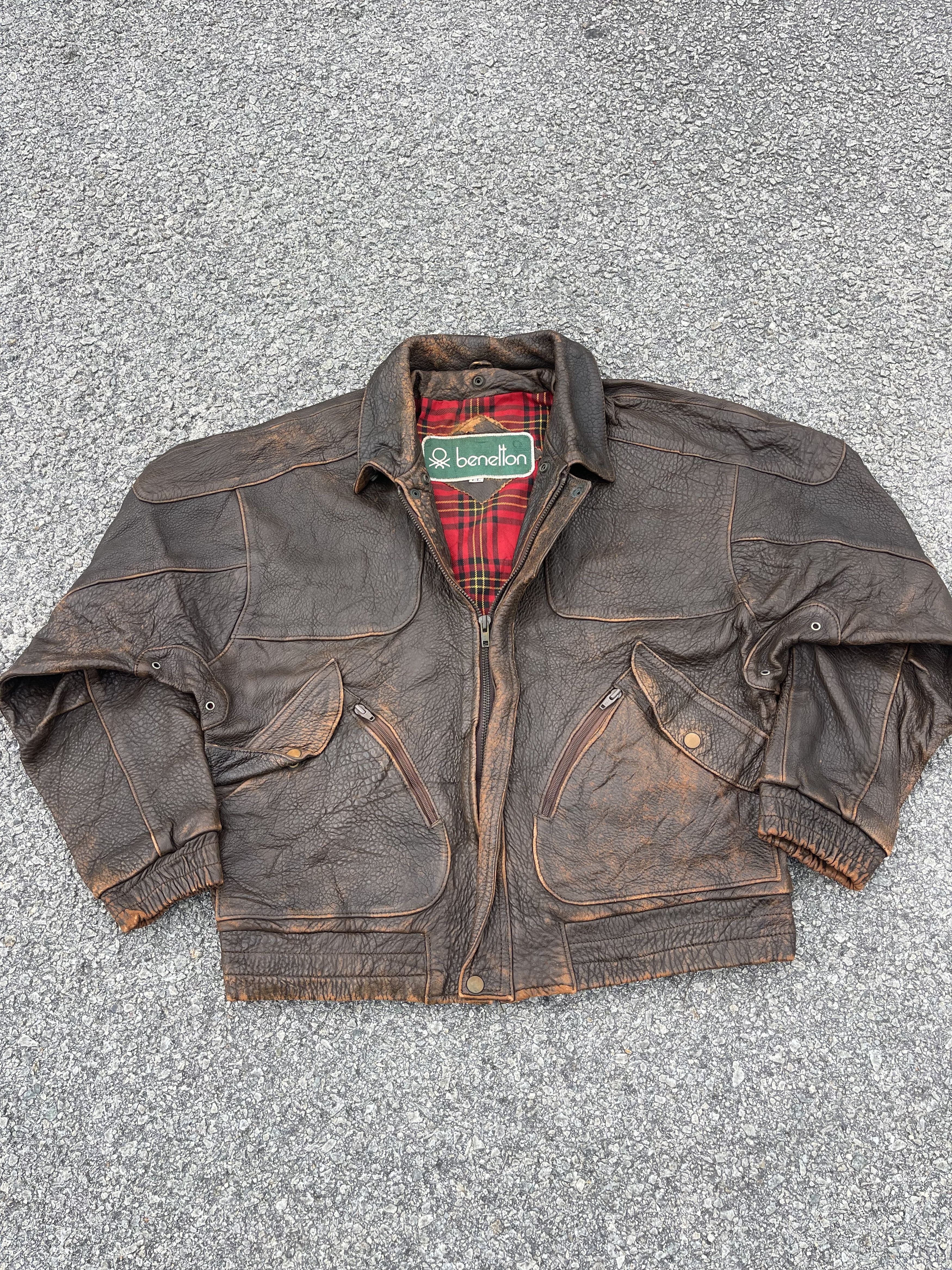 Benetton × United Colors Of Benetton Vtg Benetton Ultra Heavy Leather Jacket Size US XL / EU 56 / 4 - 1 Thumbnail