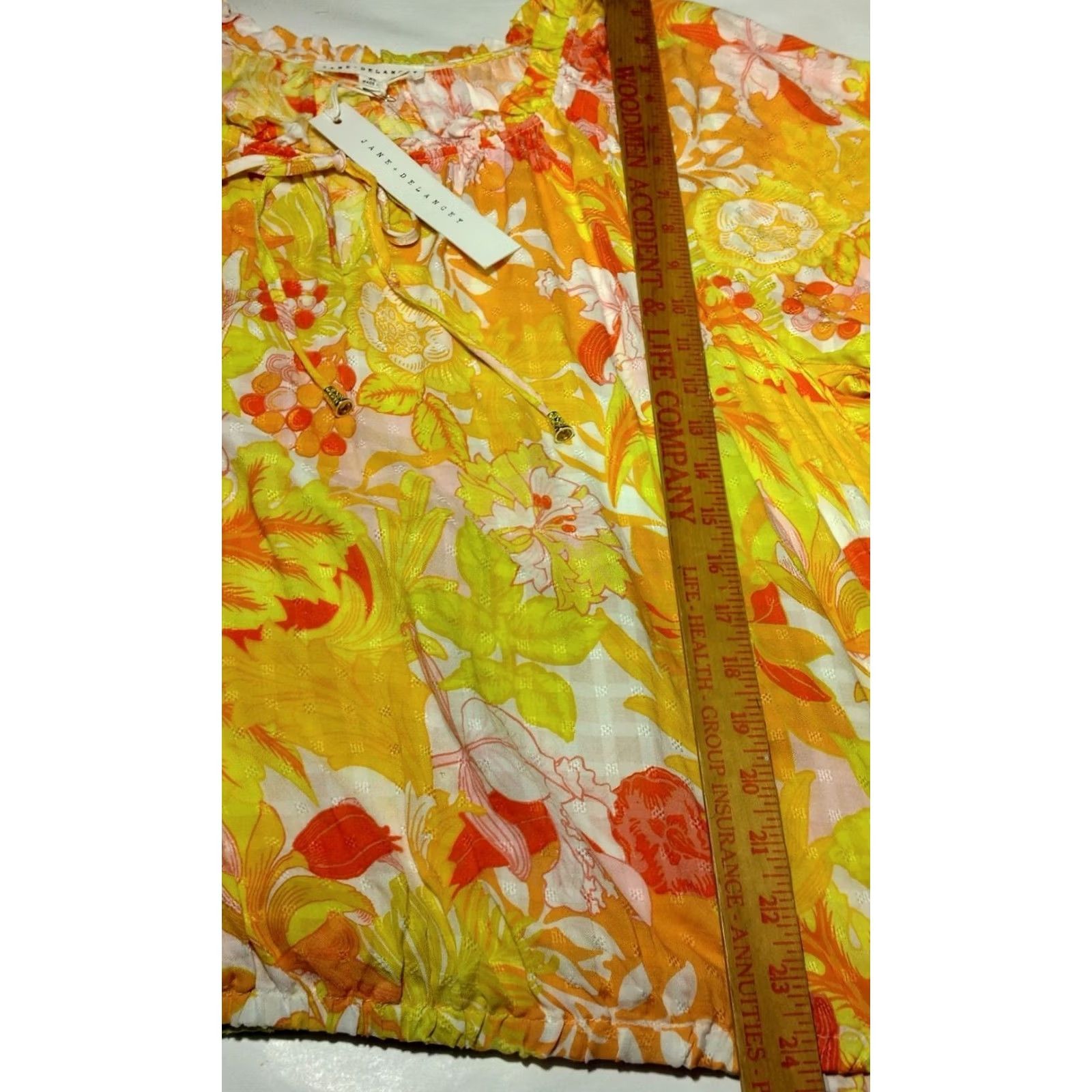 Vintage Jane + Delancey Blouse XL Short Sleeve Peasant Floral Yellow Orange V-Neck Boho Beachy Casual Womens Size XL / US 12-14 / IT 48-50 - 6 Thumbnail