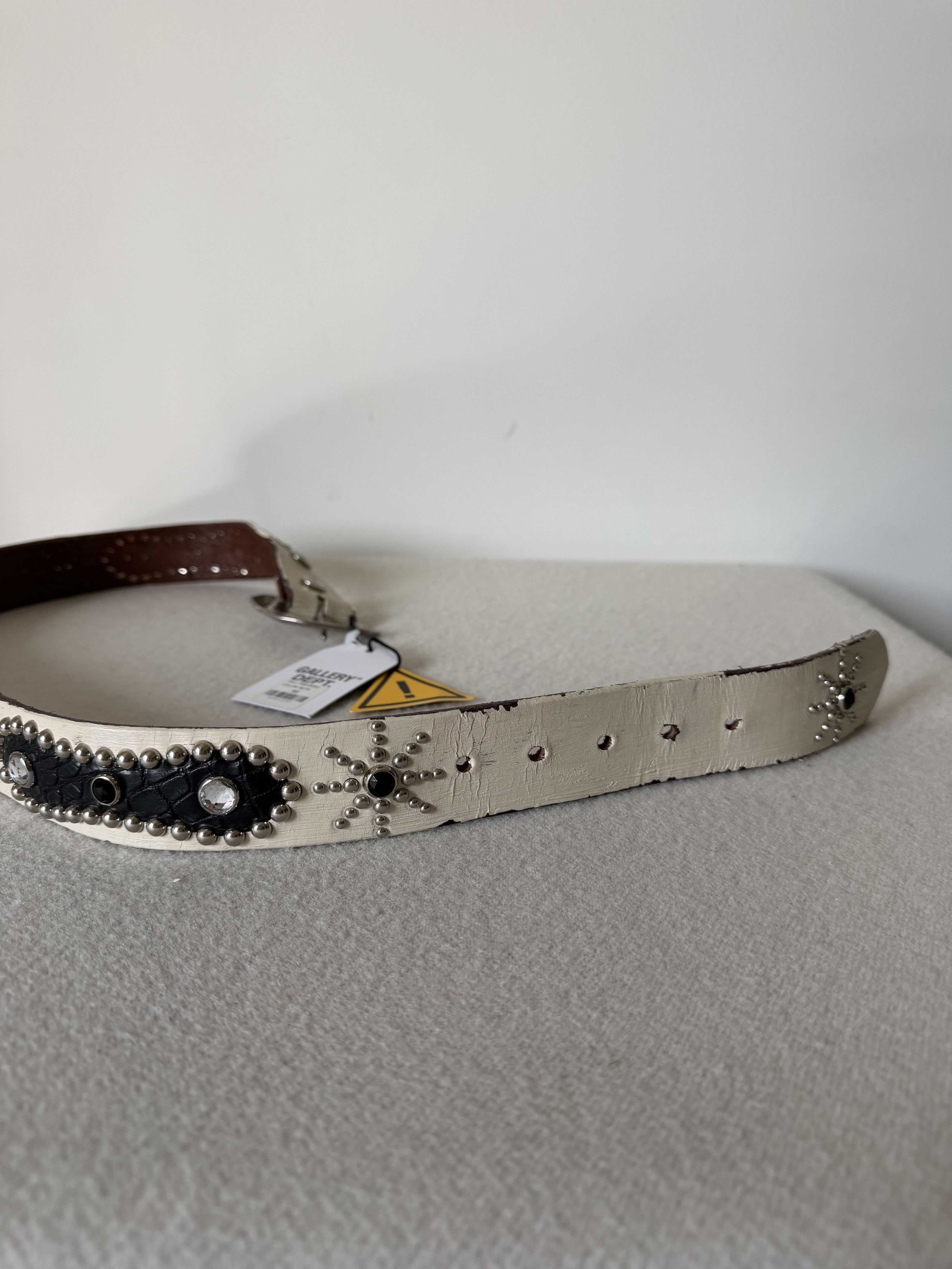 Gallery Dept. Gallery Dept. Painted Studded Leather Belt in White Size 32 - 5 Thumbnail