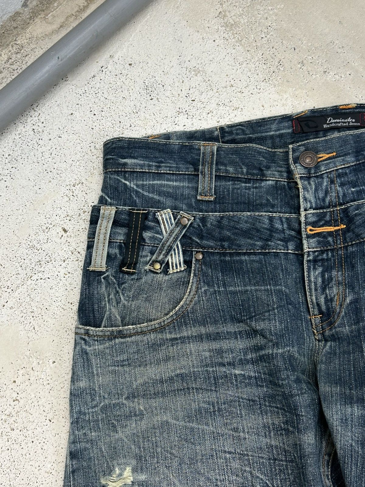 Japanese Brand Vintage Dominate Double Waist Whisker Clawn Mark Distressed Size US 35 - 9 Thumbnail