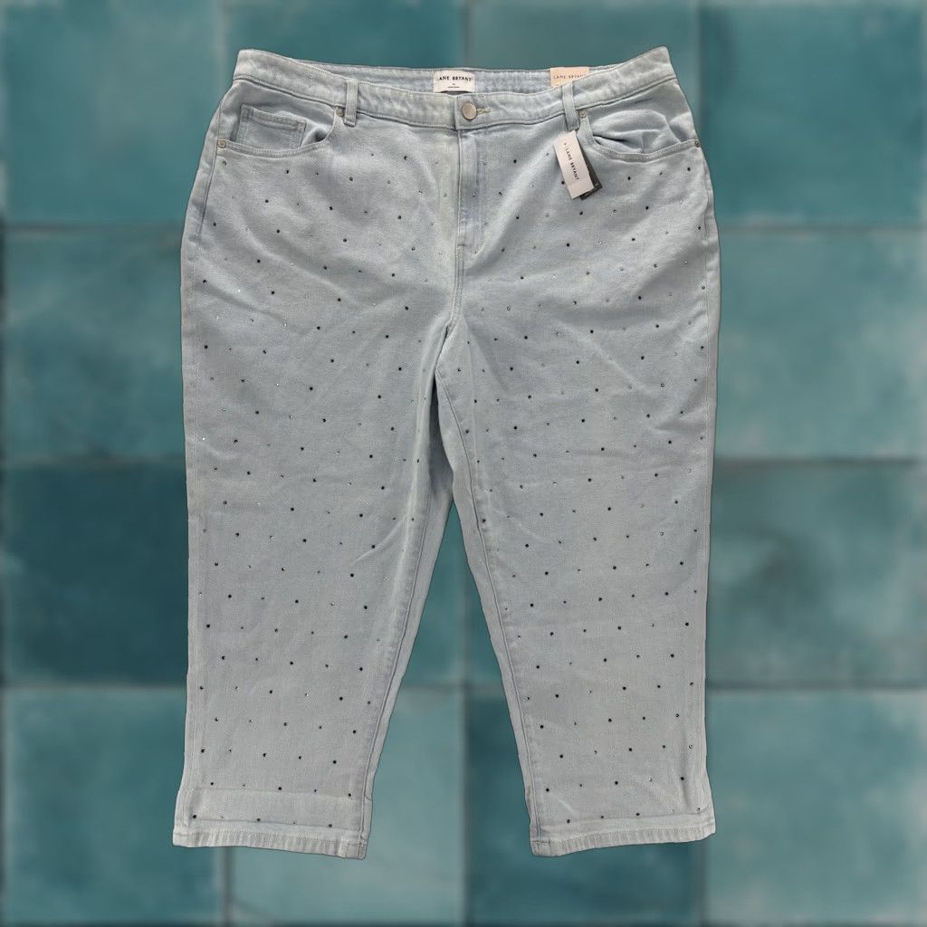 Vintage Lane Bryant Boyfriend Capri Jeans Womens Plus 22 Light Wash Studded Denim Pants Capsri Capri Polka Dot Size 40" / US 18 - 1 Thumbnail