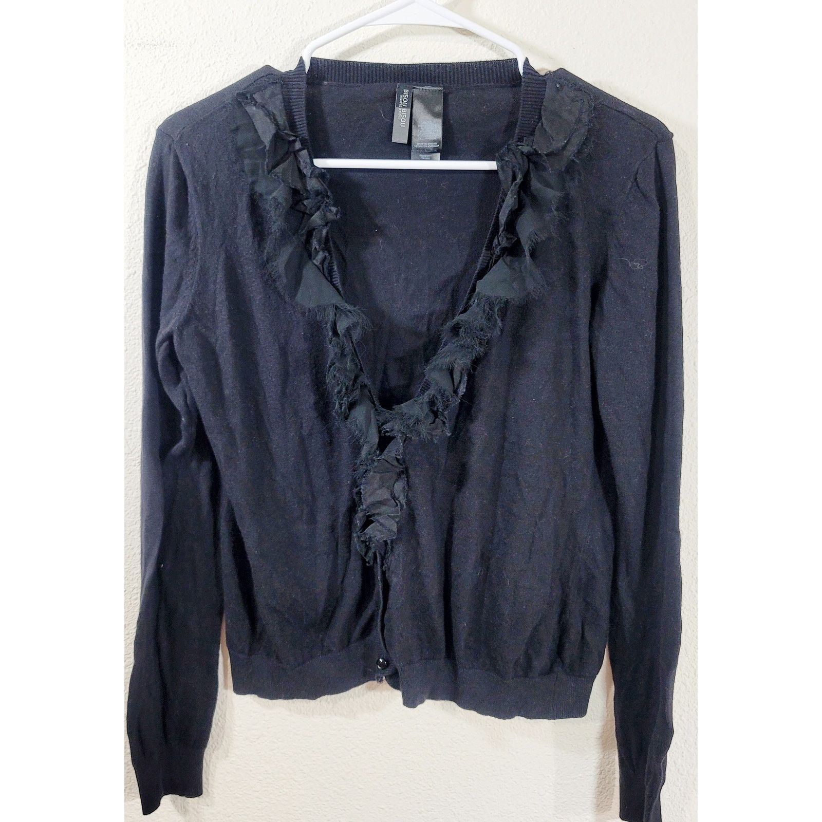 Other Bisou Bisou Black Cut Material Ruffled Cardigan Sweater XL Size XL / US 12-14 / IT 48-50 - 7 Thumbnail