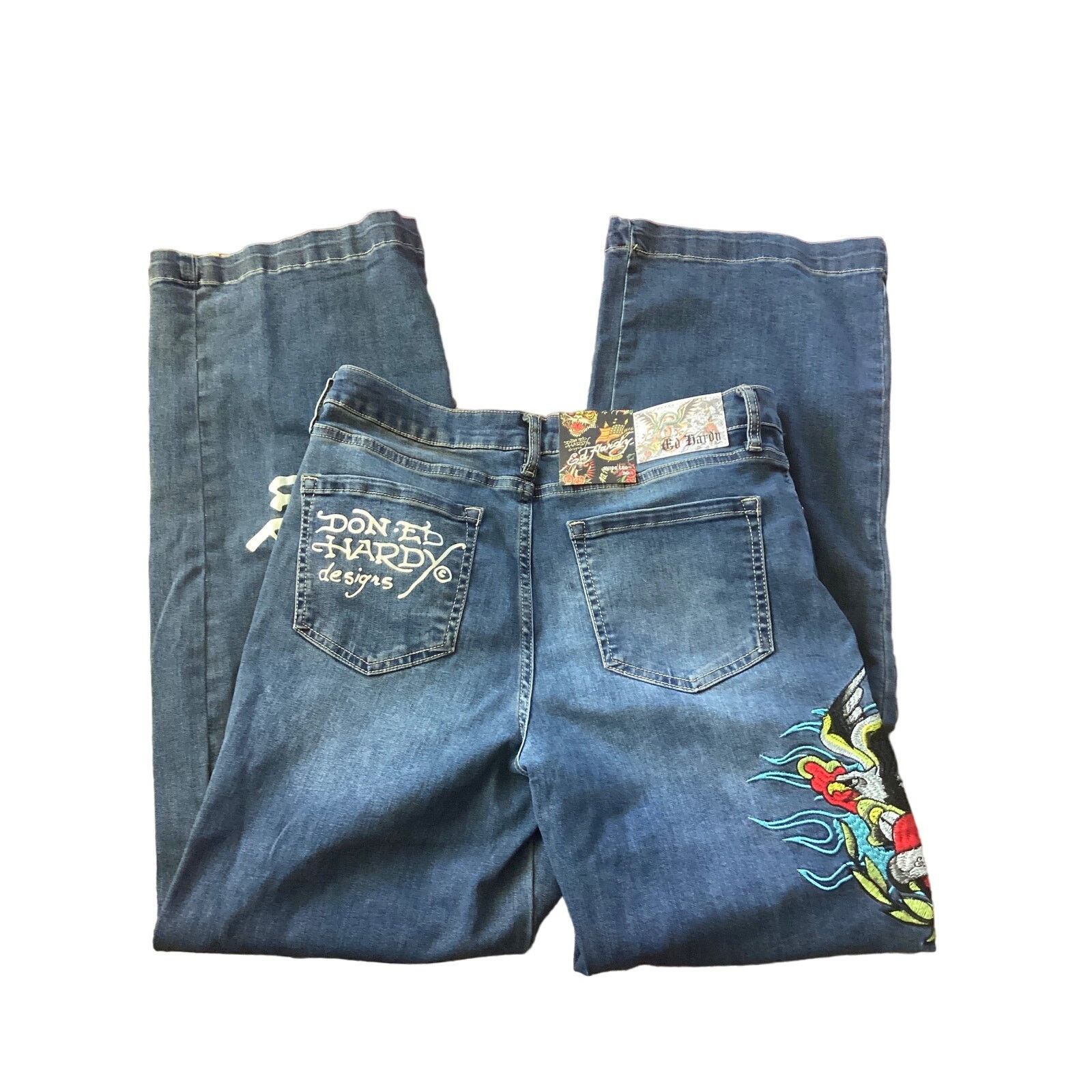 Ed Hardy ED HARDY HIGH RISE WIDE LEG EAGLE EMBROIDERED JEANS SZ 30 Size 30" / US 8 / IT 44 - 2 Thumbnail