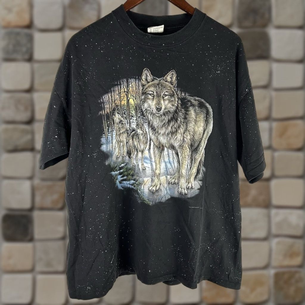 Vintage VINTAGE Wolf Wilderness Arkansas Graphic T Shirt XL Black AOP Splatter CMJ Sportswear USA Womens Men’s? Size US XL / EU 56 / 4 - 1 Thumbnail