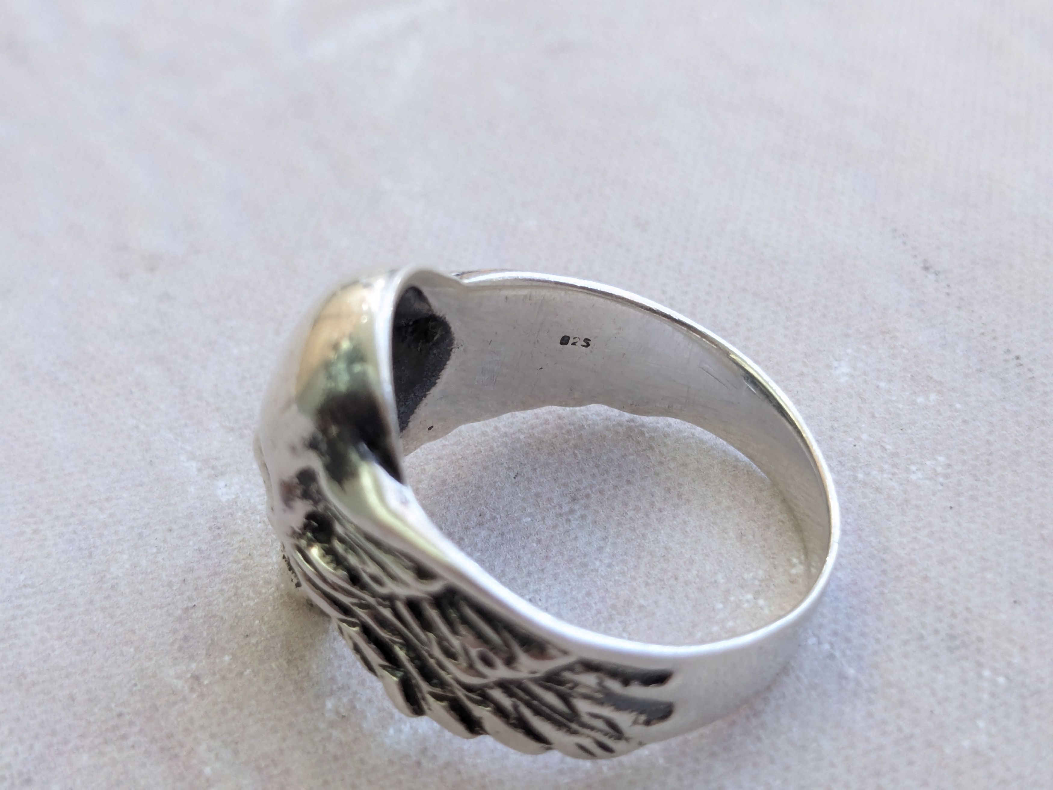 Jewelry × Vintage Vintage Sterling Silver Skull Ring Biker 10.75 Wings Size ONE SIZE - 5 Thumbnail