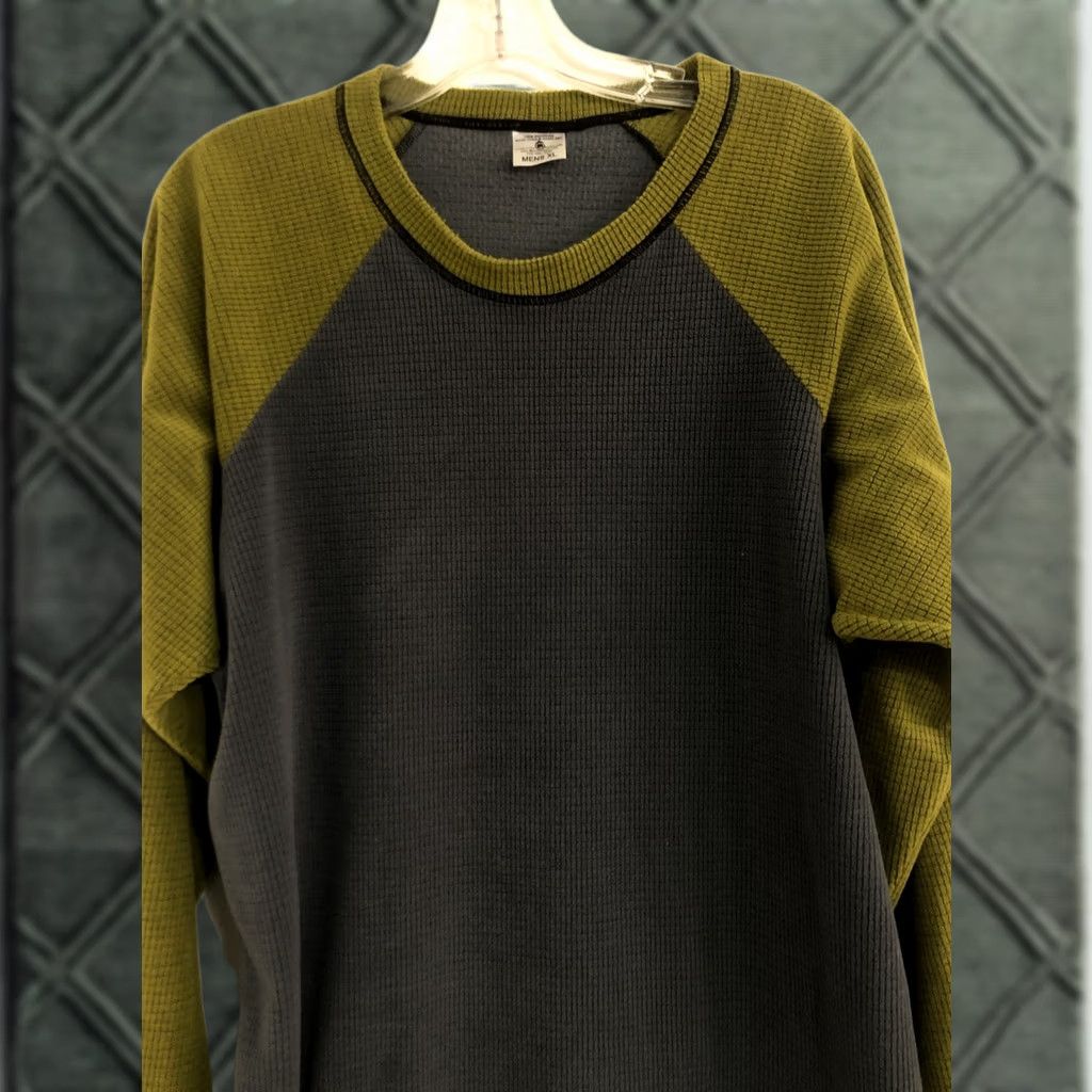 Melanzana Melanzana Mens Long Sleeve Microgrid Shirt XL Green & Grey Crew Neck Pullover Casual Outdoor Size US XL / EU 56 / 4 - 1 Thumbnail