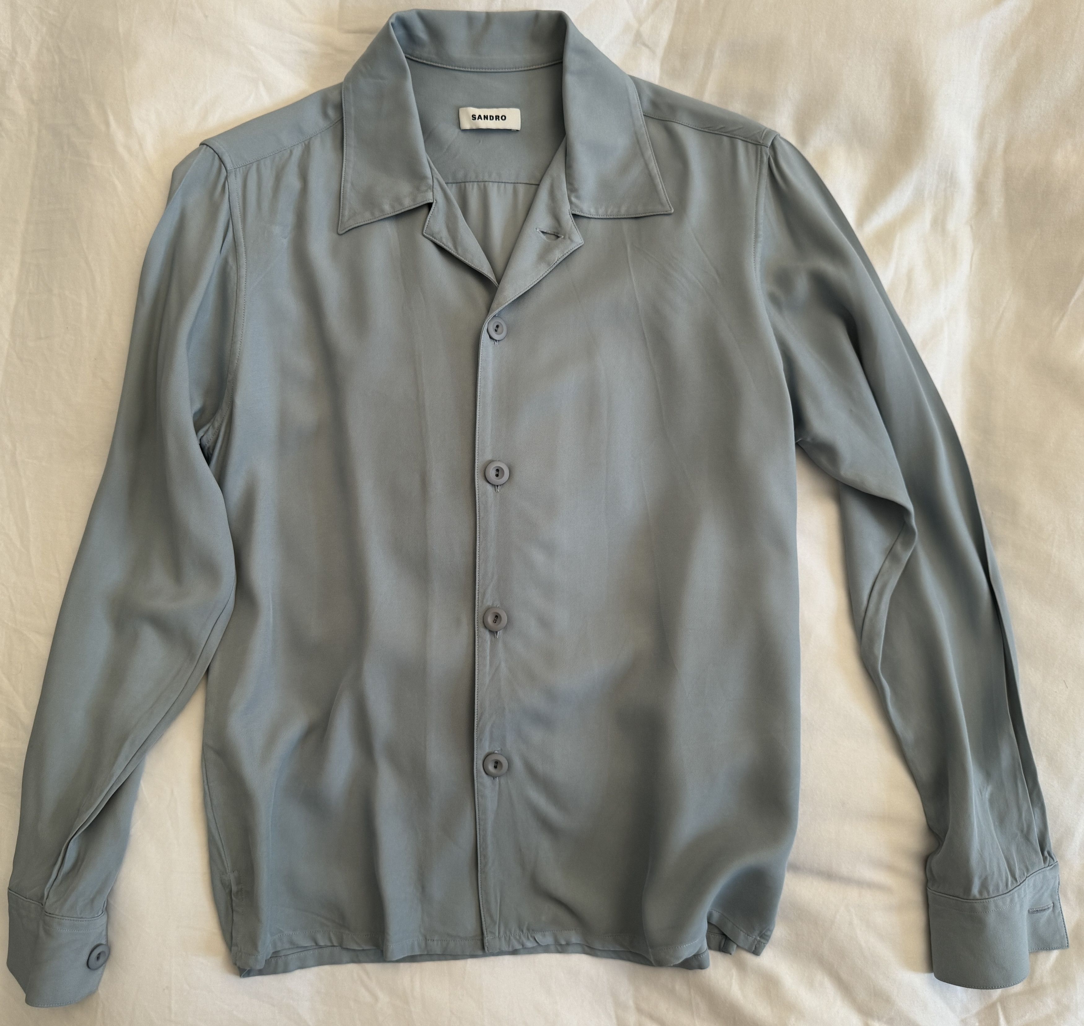 image of Sandro Floaty Viscose Shirt Cuban Camp Collar Blue in Pale Blue, Men's (Size XS)