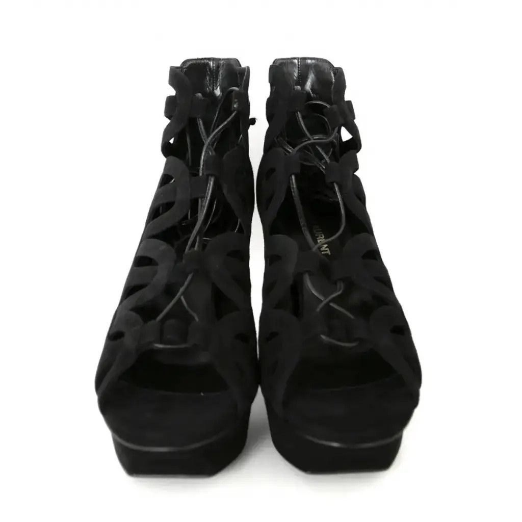 Saint Laurent Paris Saint Laurent Suede Lace-Up Caged Sandals Size US 7.5 / IT 37.5 - 3 Thumbnail