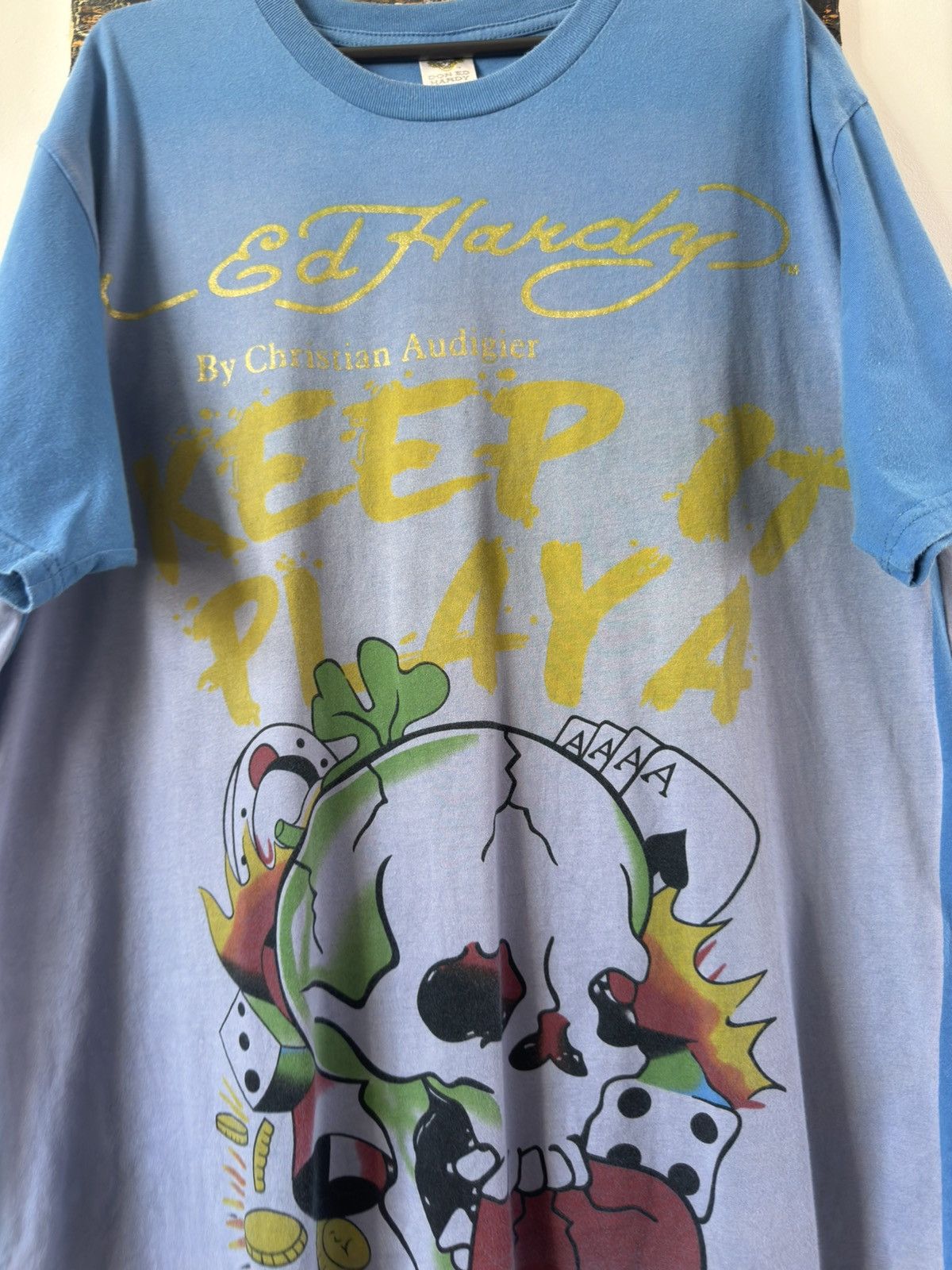 Ed Hardy × Vintage Vintage Ed Hardy Keep It Playa Skull Print Tee Size US XL / EU 56 / 4 - 3 Thumbnail