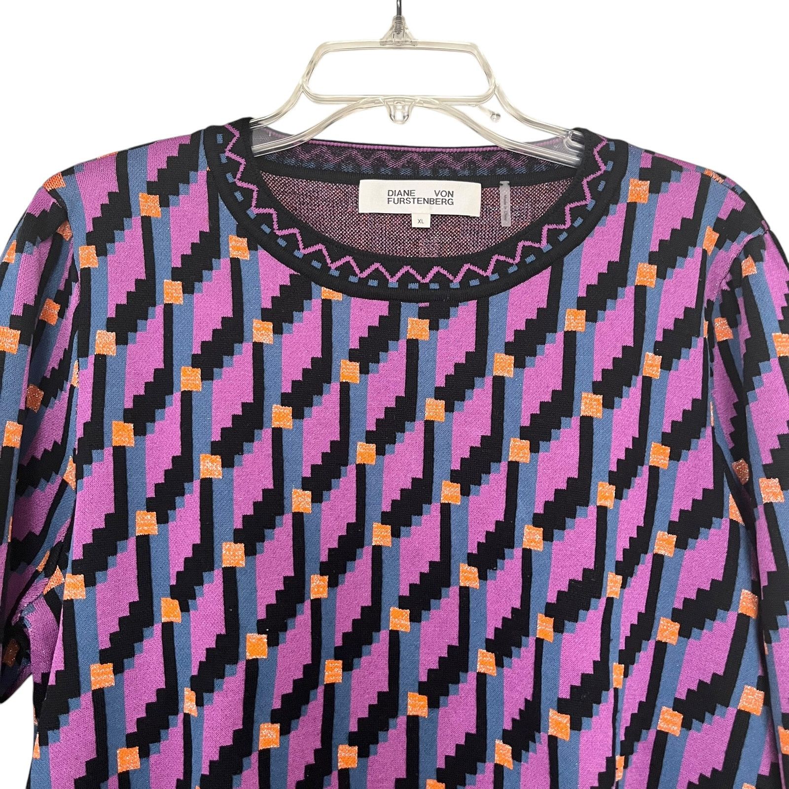 Diane von Furstenberg Diane von Furstenberg Iggy Geometric Knit Wool Sweater Size XL / US 12-14 / IT 48-50 - 4 Thumbnail