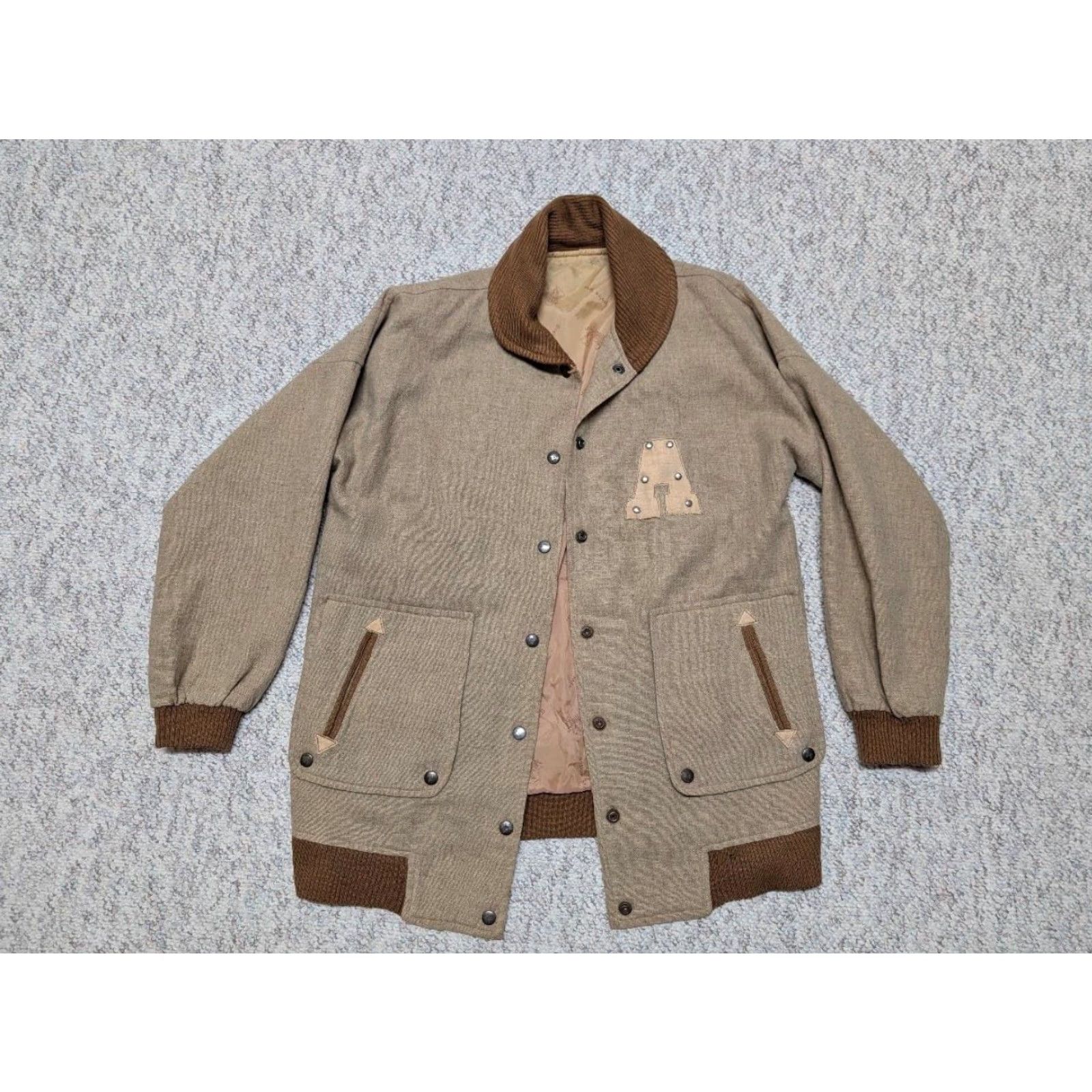 Vintage VINTAGE vintage jacket motorcycle jacket Mens S Brown wool Handcrafted 1950s Car Club varsity style snap shawl collar Letterman 38 in chest Size US S / EU 44-46 / 1 - 4 Thumbnail