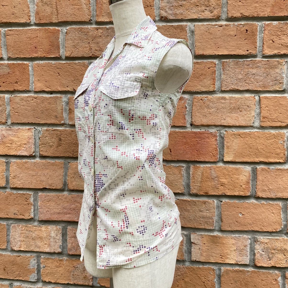 Kenzo Kenzo White Sleeveless Printed Button-Up Shirt Size S / US 4 / IT 40 - 6 Thumbnail