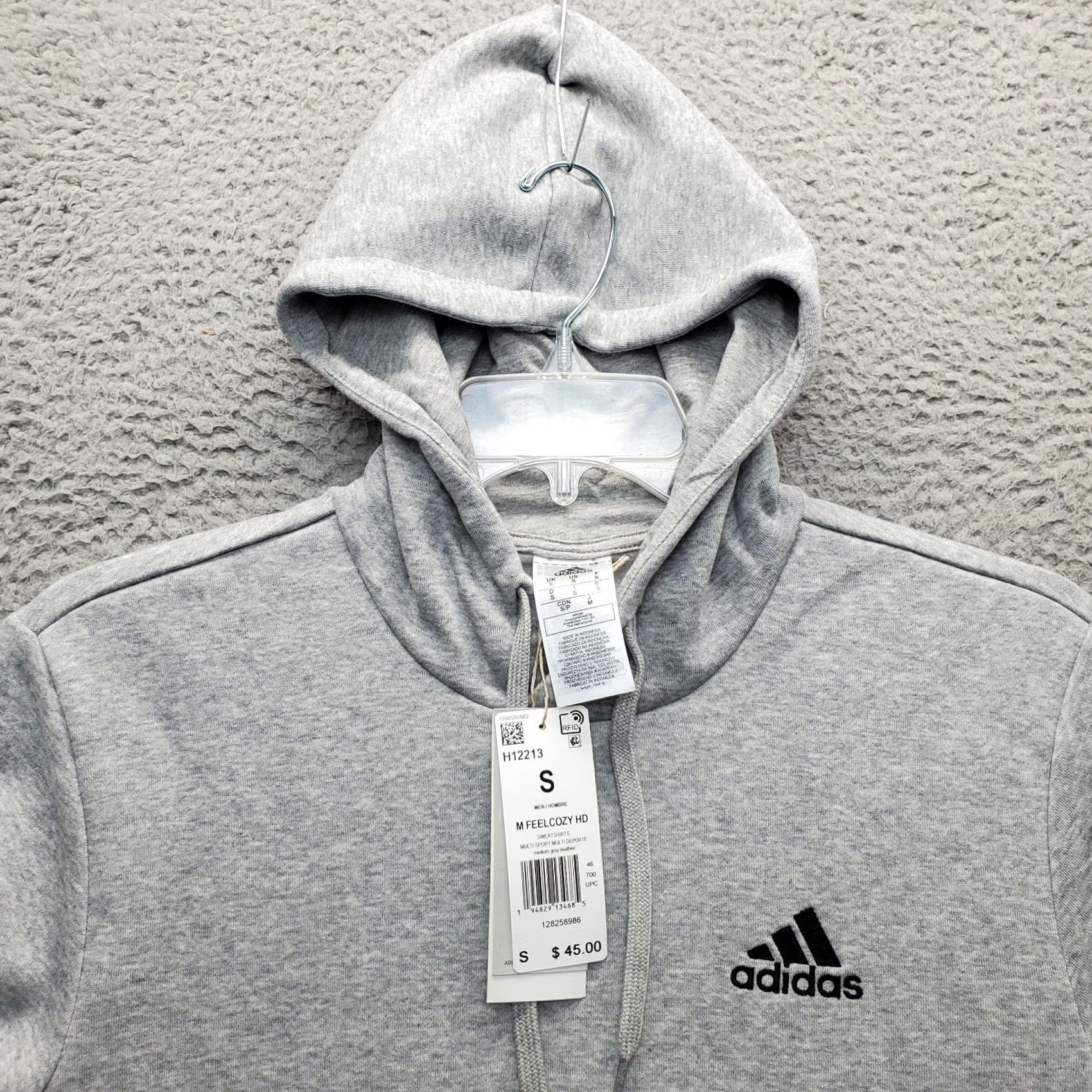 Adidas Adidas Hoodie Mens Gray Pullover Hooded Fleece Lined Kangaroo Pocket Ribbed Cuff Hem Size US S / EU 44-46 / 1 - 5 Thumbnail