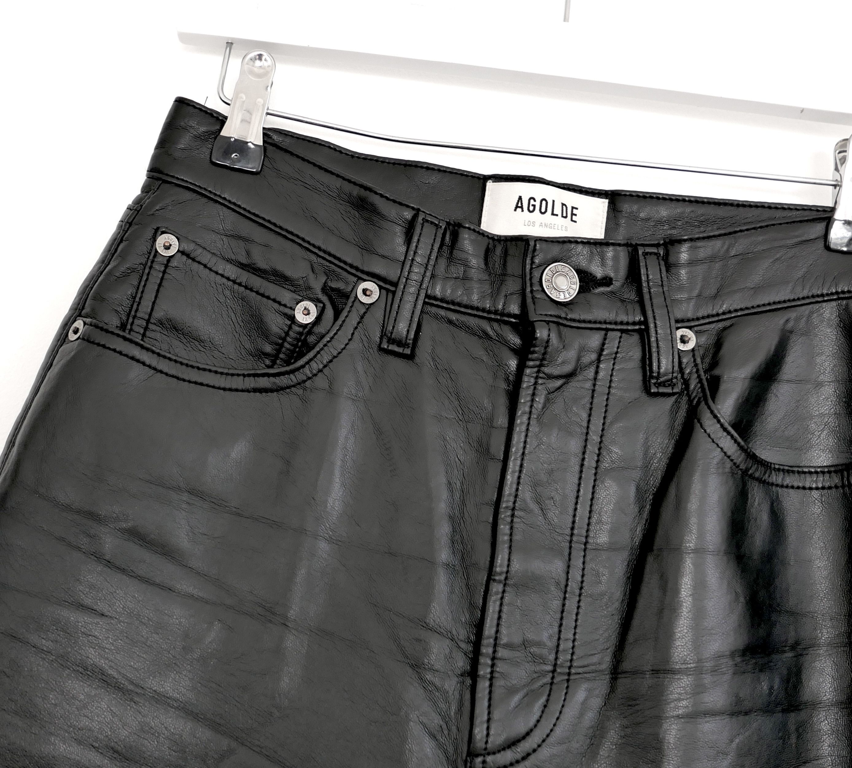 Agolde Agolde 90s Pinch Waist Leather Mix Jeans Size 25" / US 0 / IT 36 - 2 Thumbnail