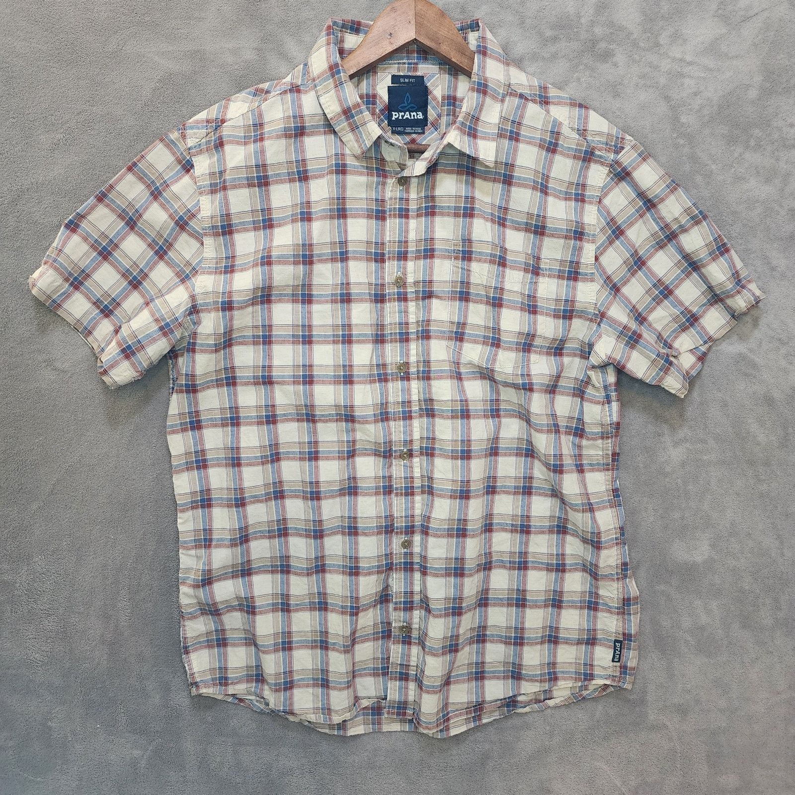 Prana Prana Cotton Plaid Shirt XL Beige, Red, Blue - Slim Fit Size US XL / EU 56 / 4 - 1 Thumbnail