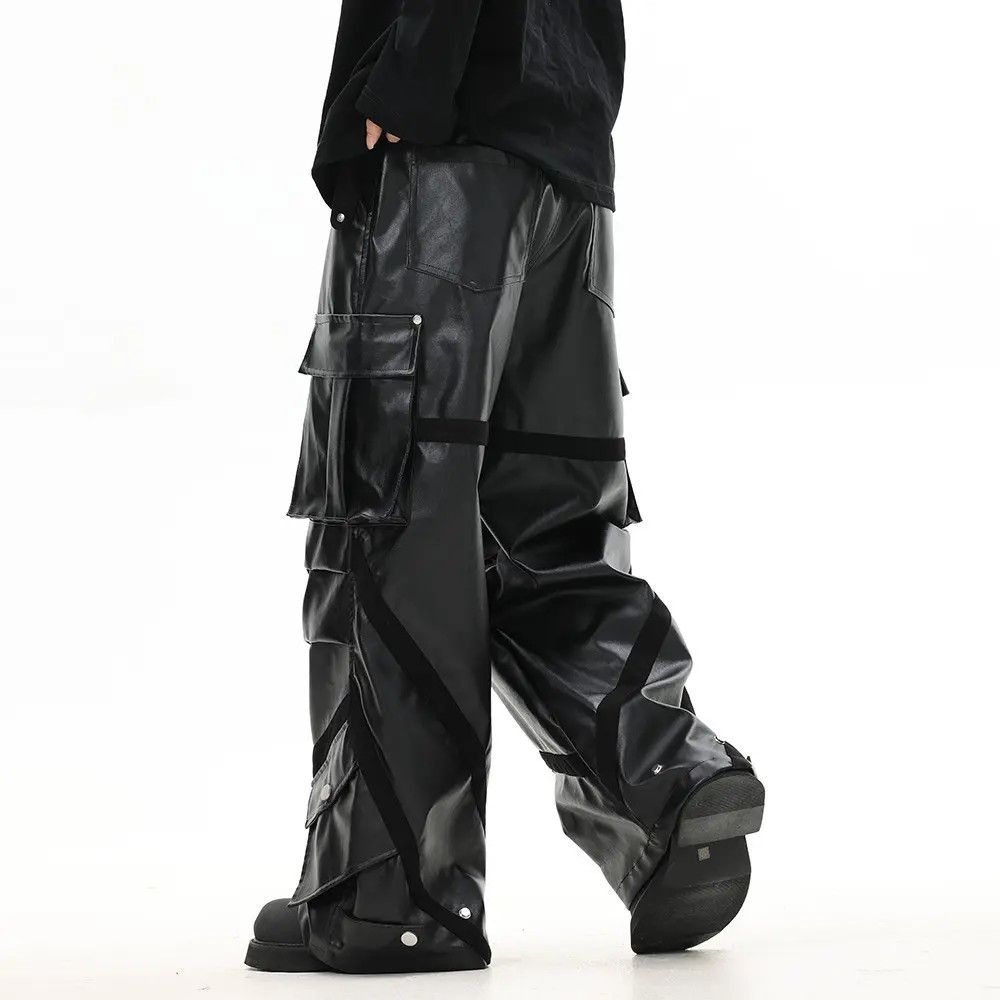 Jean Black Baggy Cargo PU Leather Jeans Size US 32 / EU 48 - 5 Thumbnail