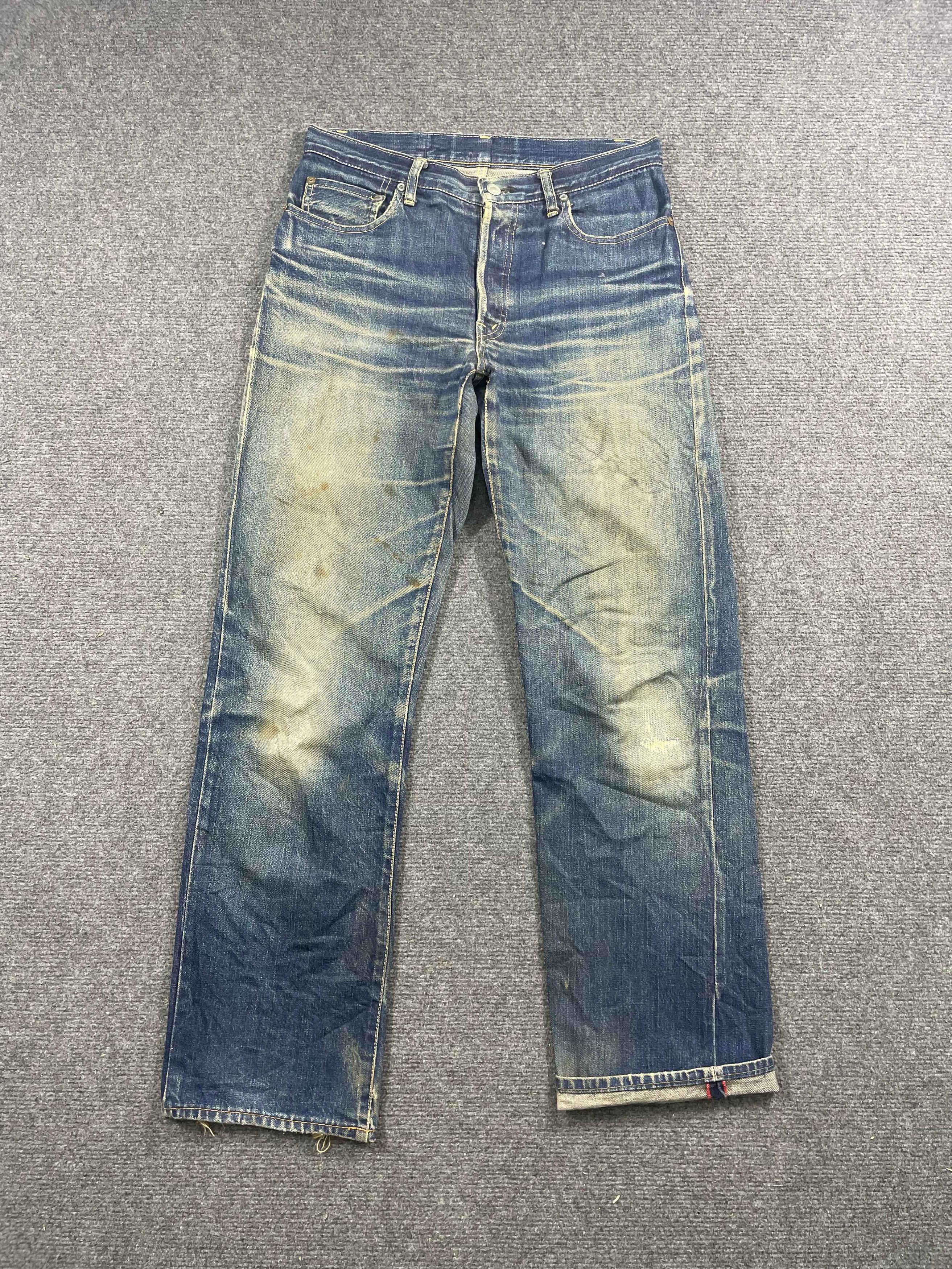 image of Distressed Denim x Vintage Distressed Okura Selvedge Jeans in Blue Denim (Size 31)