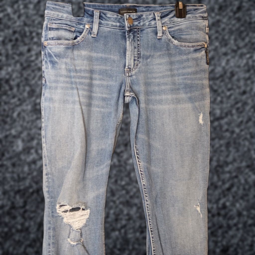Vintage SILVER Denim Boyfriend Jeans Skinny Distressed Womens W30 x L27 #A18-4 Jeans Size 30" / US 8 / IT 44 - 1 Thumbnail