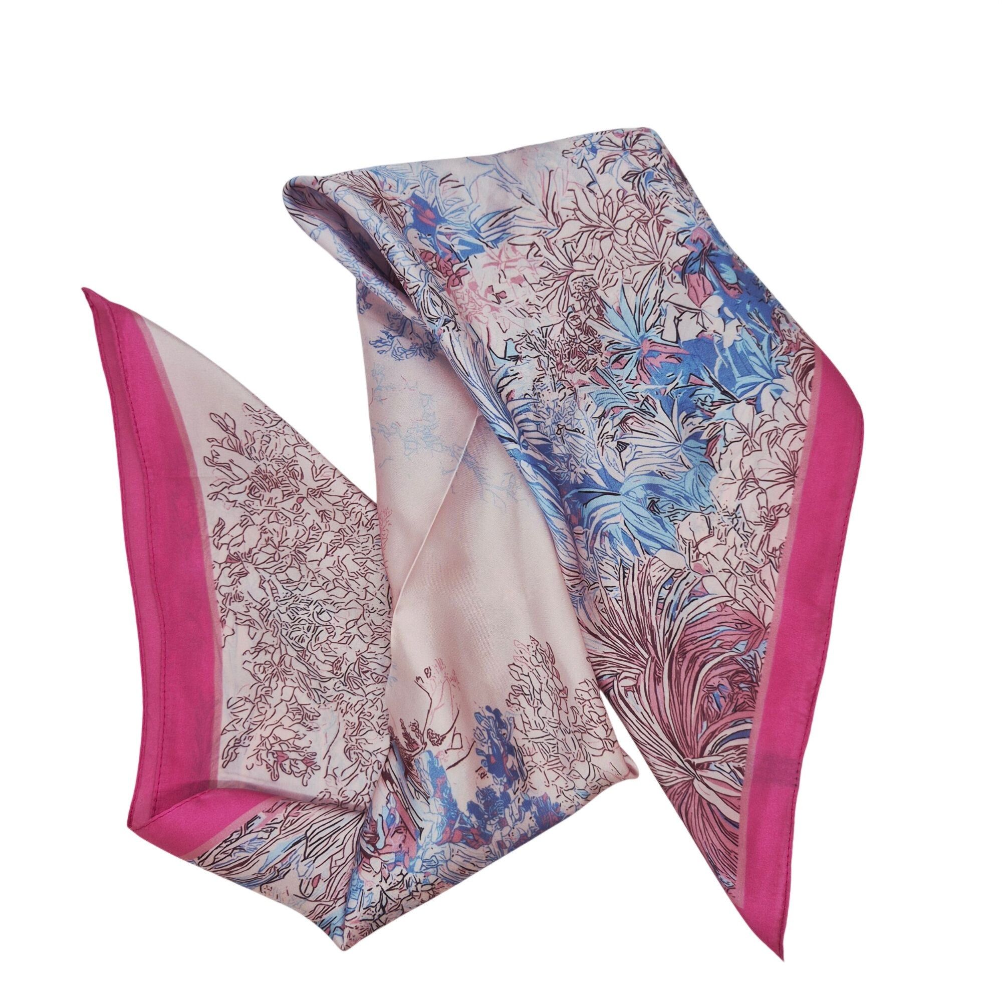 Other ✨Luxury Floral Botanical Silky Soft Square Scarf Pink Blue E Size ONE SIZE - 2 Thumbnail
