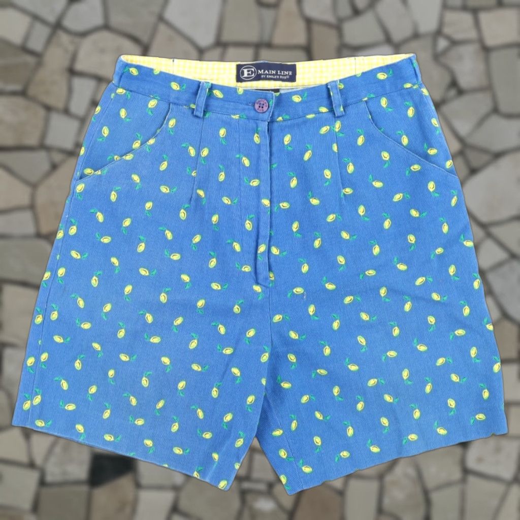 Vintage VINTAGE Eagle's Eye Shorts Chino Women Blue 6 Cotton Corduroy High Rise Lemon Print 7in Inseam Size 28" / US 6 / IT 42 - 1 Thumbnail