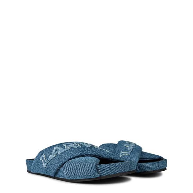 Lanvin o1g2r1mq1024 Slides in Denim Blue Size US 10 / IT 40 - 3 Thumbnail