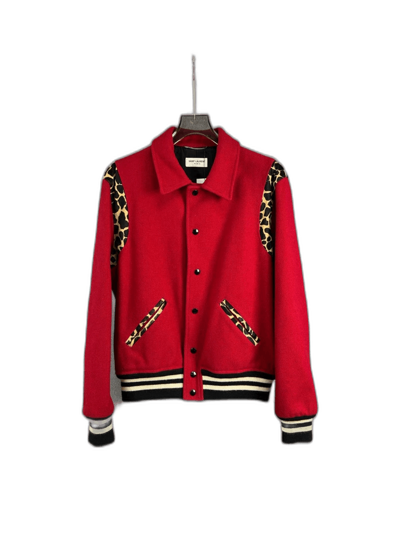Saint Laurent Paris Saint Laurent Red Leopard Print Bomber Jacket- Size US L / EU 52-54 / 3 - 1 Thumbnail