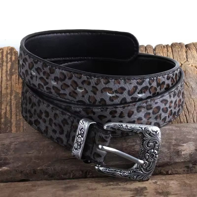 Leather Leopard Spotted Split Leather Belt Size ONE SIZE - 2 Thumbnail