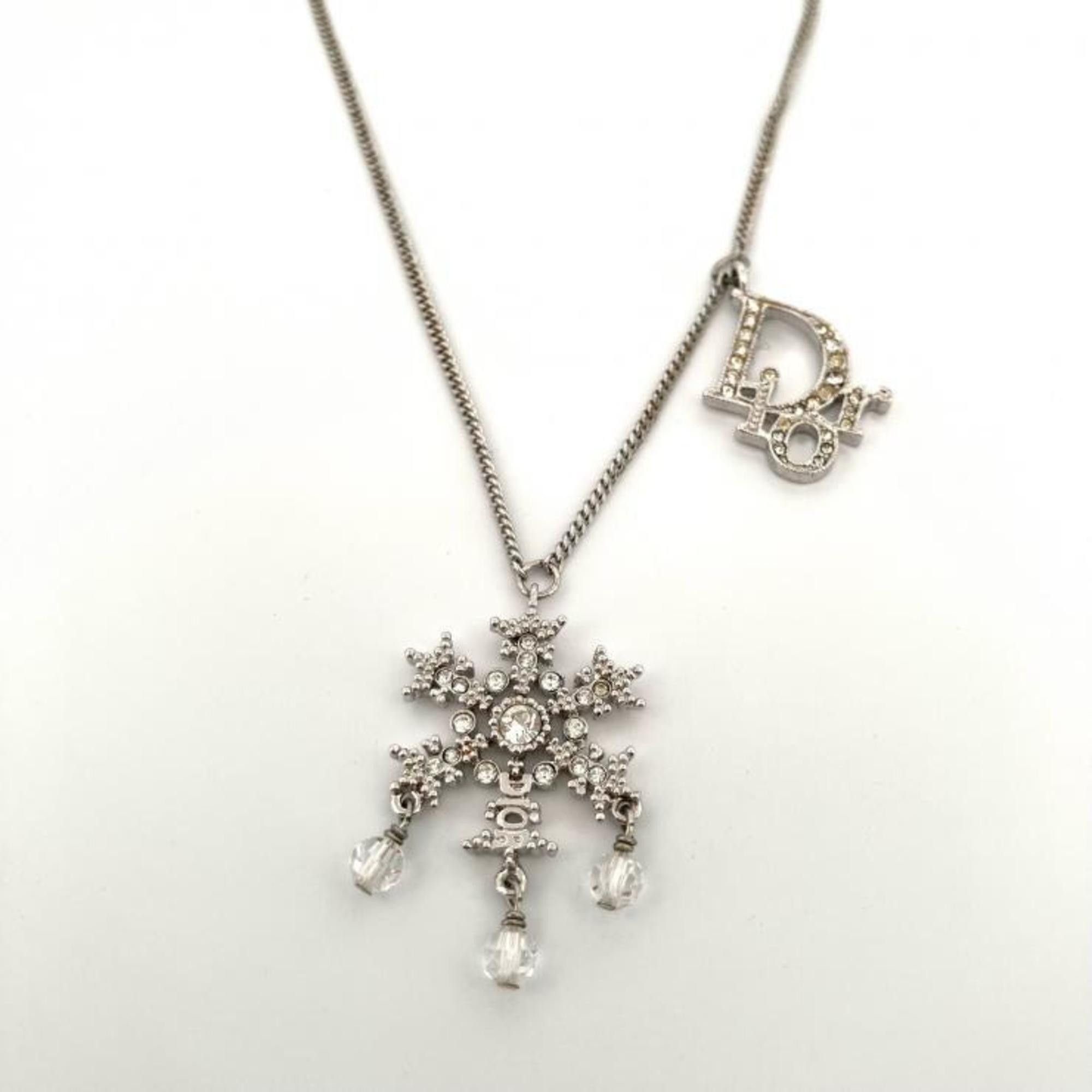 Dior Christian Dior Snowflake Logo Rhinestone Silver GP Necklace Size ONE SIZE - 1 Thumbnail