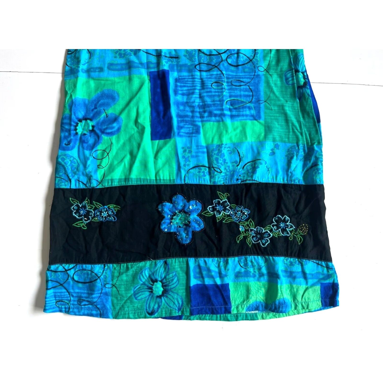 Vintage VINTAGE Key Lime Pie Rayon Blue Green Floral Beaded Tank Sun Dress Medium Size M / US 6-8 / IT 42-44 - 5 Thumbnail