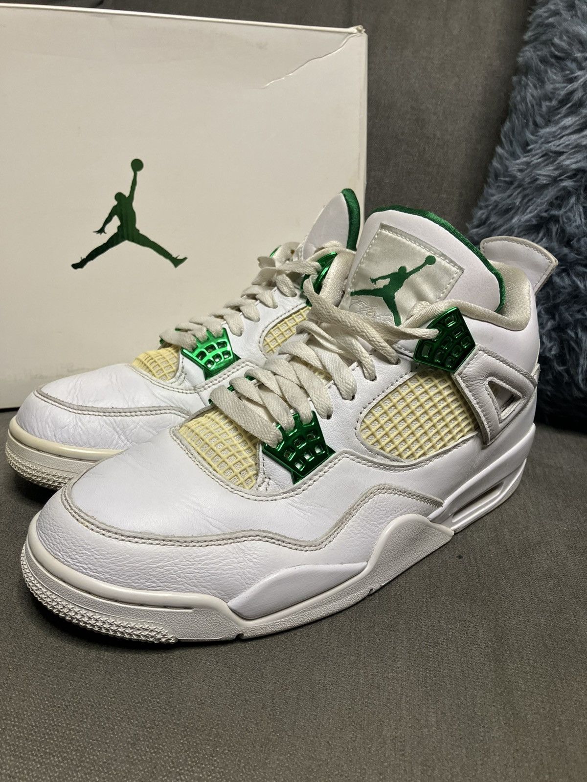 Jordan Brand Sz 9.5m- AJ4 Retro Metallic Green- used/og box Size US 9.5 / EU 42-43 - 2 Thumbnail