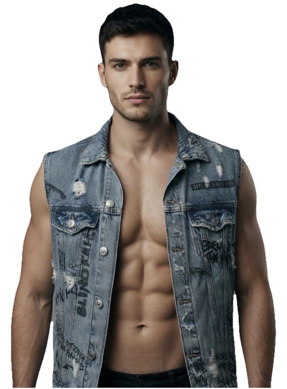 Other Zara Distressed Denim Graffiti Jean Sleeveless Jacket Vest Size US S / EU 44-46 / 1 - 2 Thumbnail